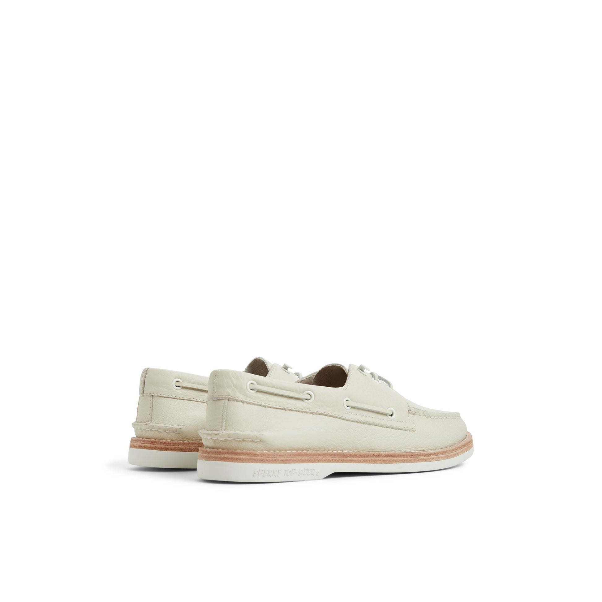 Three-quarter angle of Cream Authentic Original™ 3-Eye Boat Shoe Boat Shoe's front side