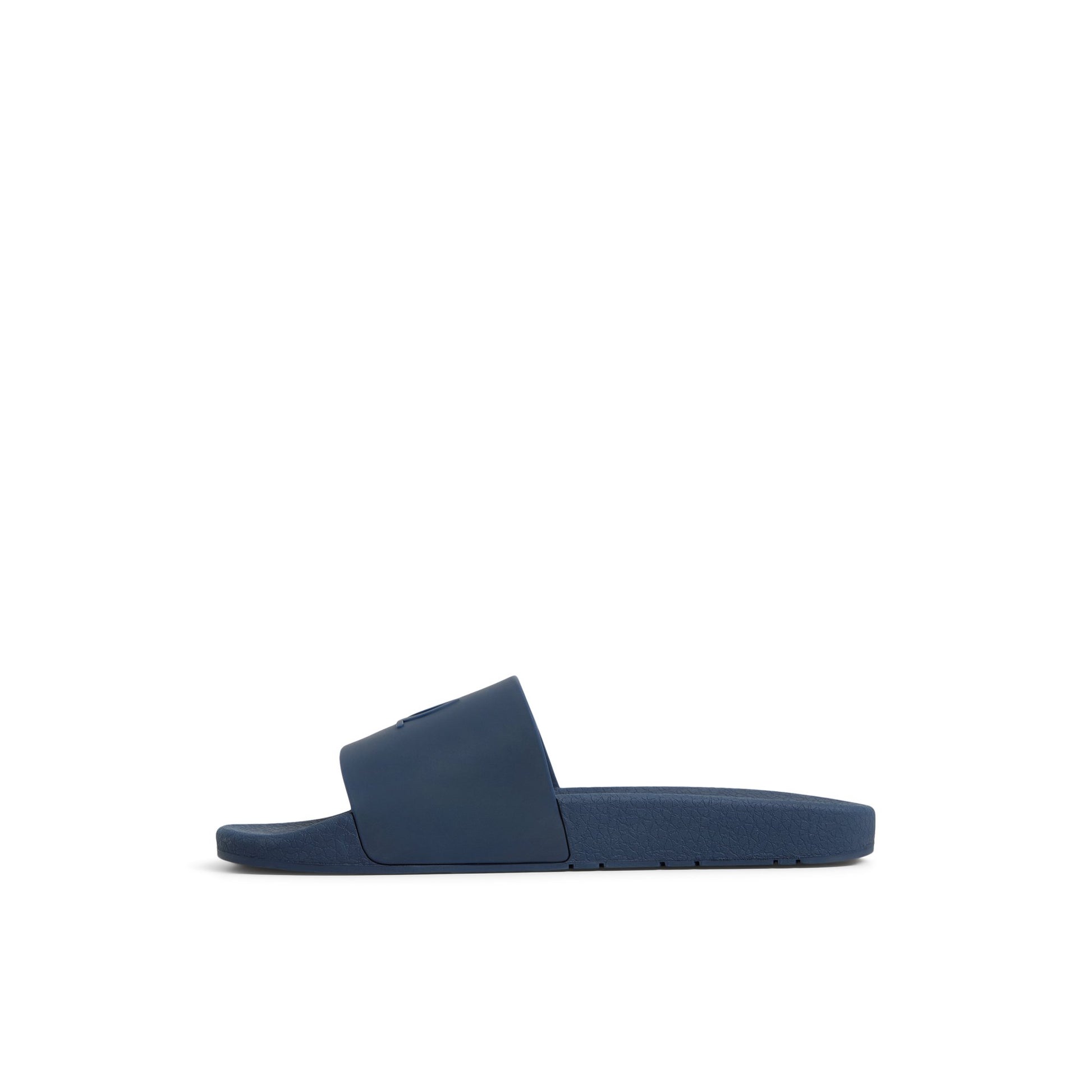 Three-quarter angle of Navy Freeboard Sandals Slide Sandals's back side