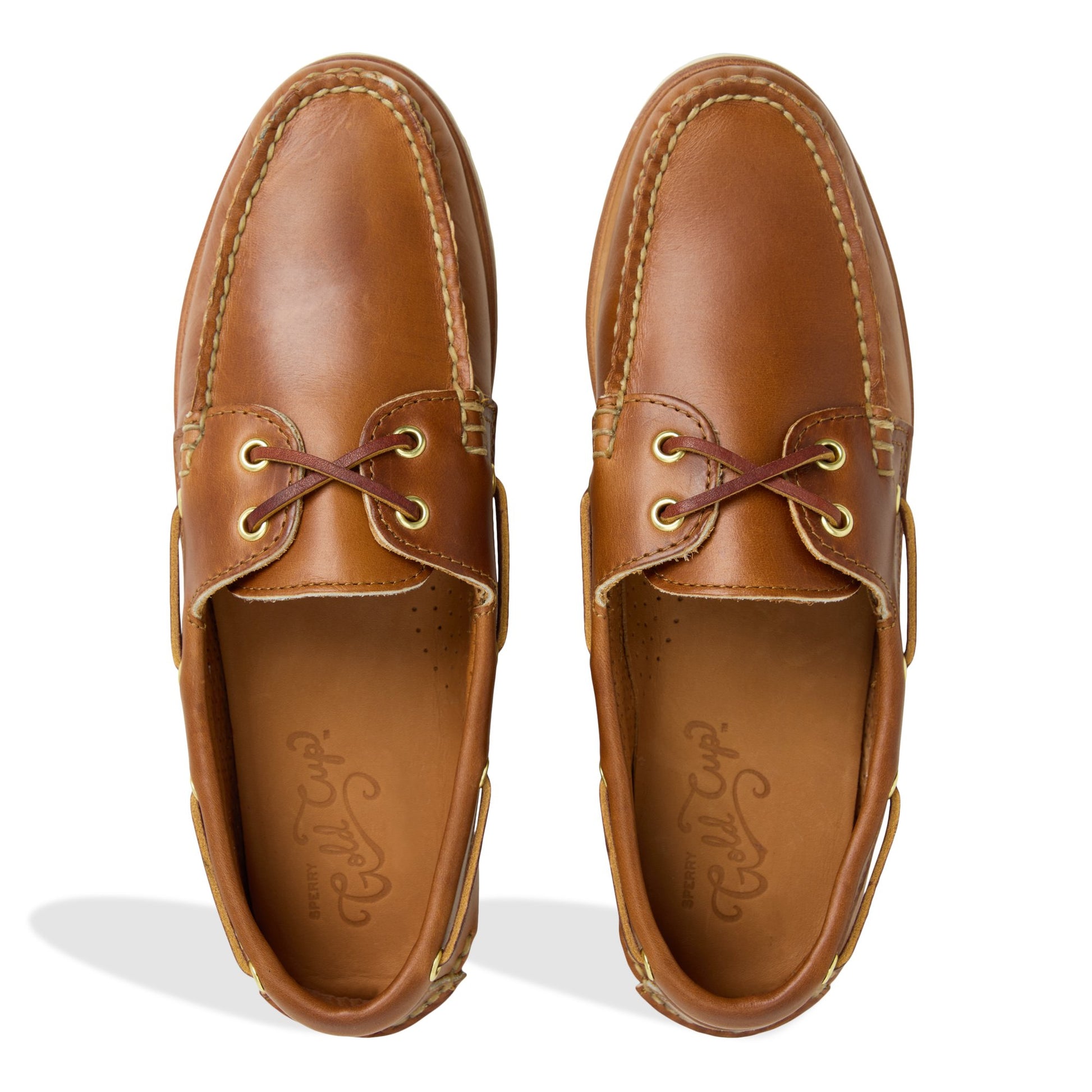 Top-down view of the Tan Authentic Original™ Made in Maine 2-Eye Boat Shoe Boat Shoes