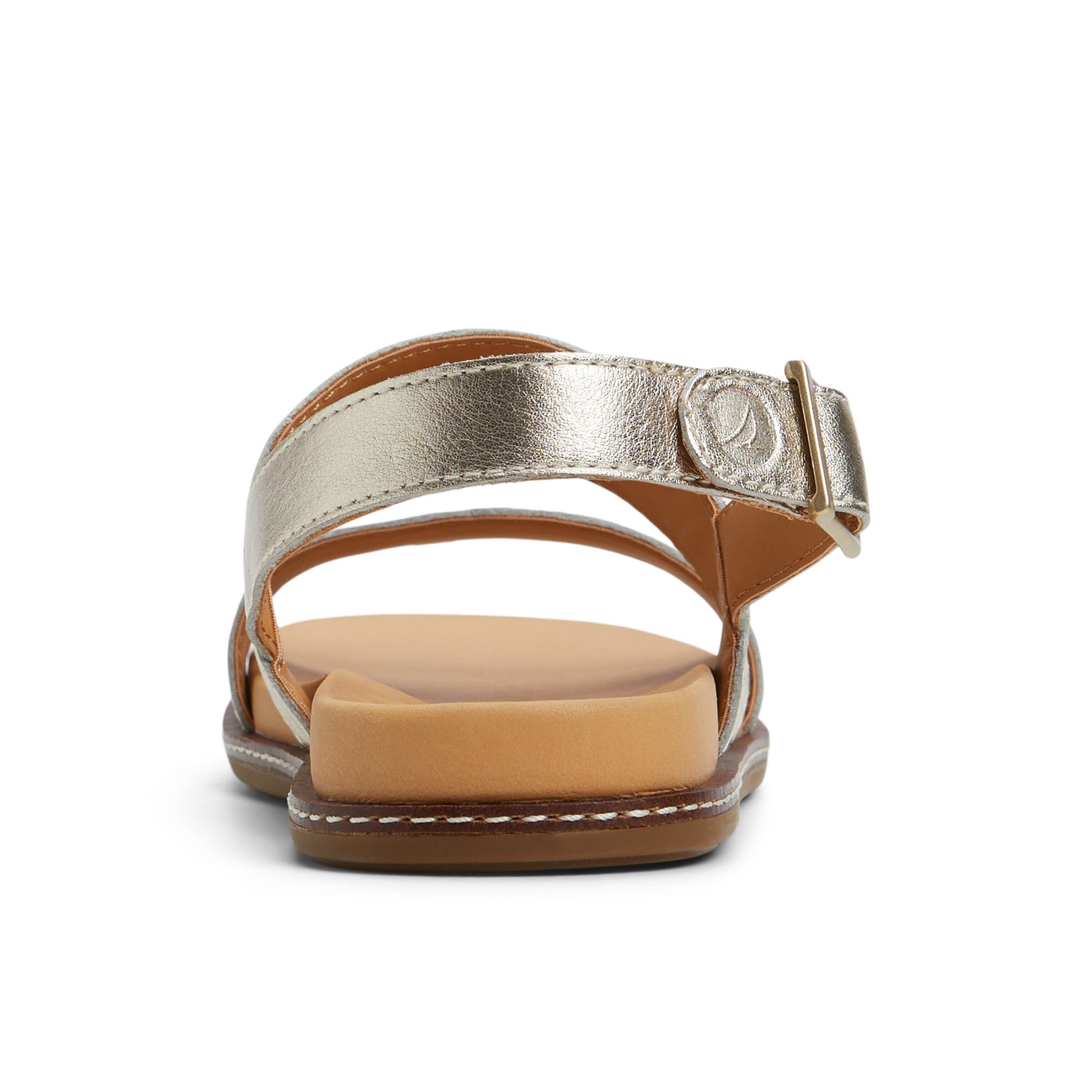 Three-quarter angle of Gold Waveside Backstrap Sandal Slide Sandals's front side