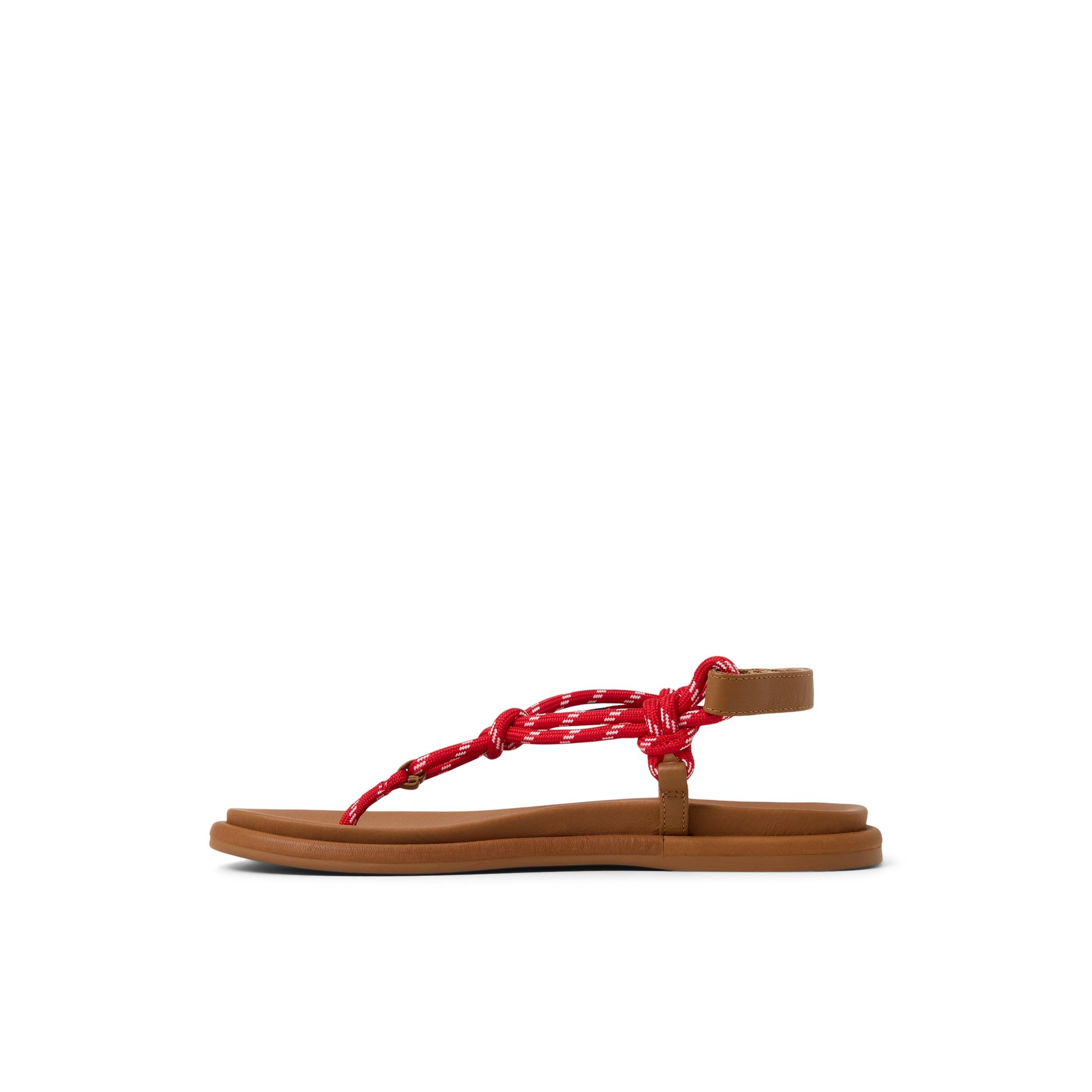 Three-quarter angle of Red Isla T-bar Sandals T-Strap Flat Sandals's back side