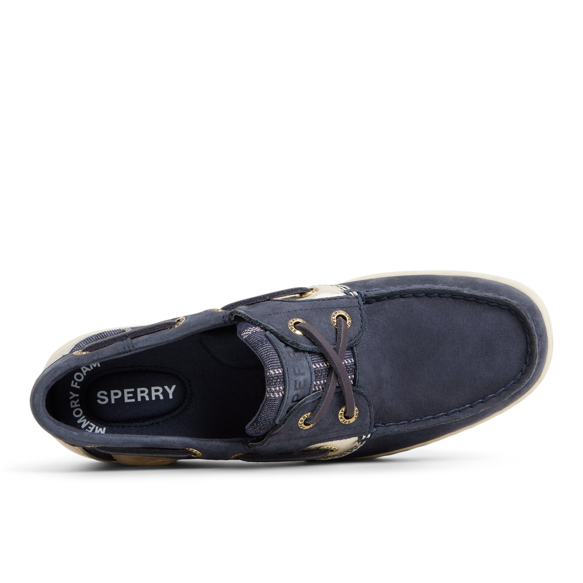 Top-down view of the Navy Bluefish 2 Eye Boat Shoe Boat Shoes