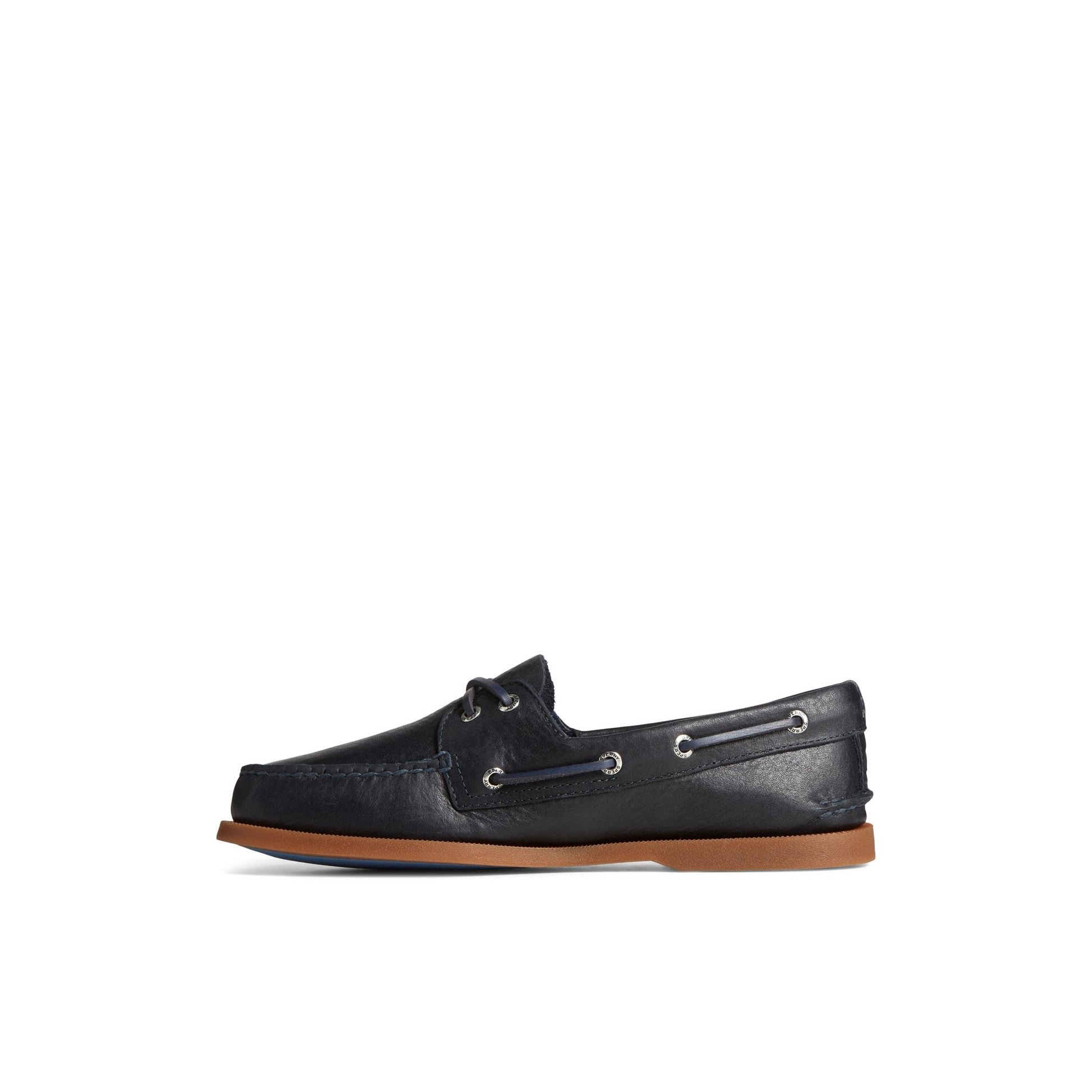 Side view of Navy Authentic Original™ Pull Up Leather Boat Shoe Boat Shoes