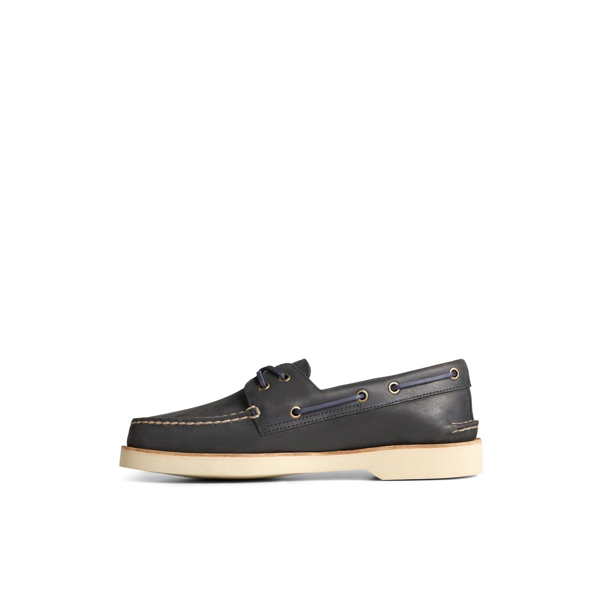 Side view of Navy Authentic Original™ Double Sole Cross Lace Boat Shoe Boat Shoes