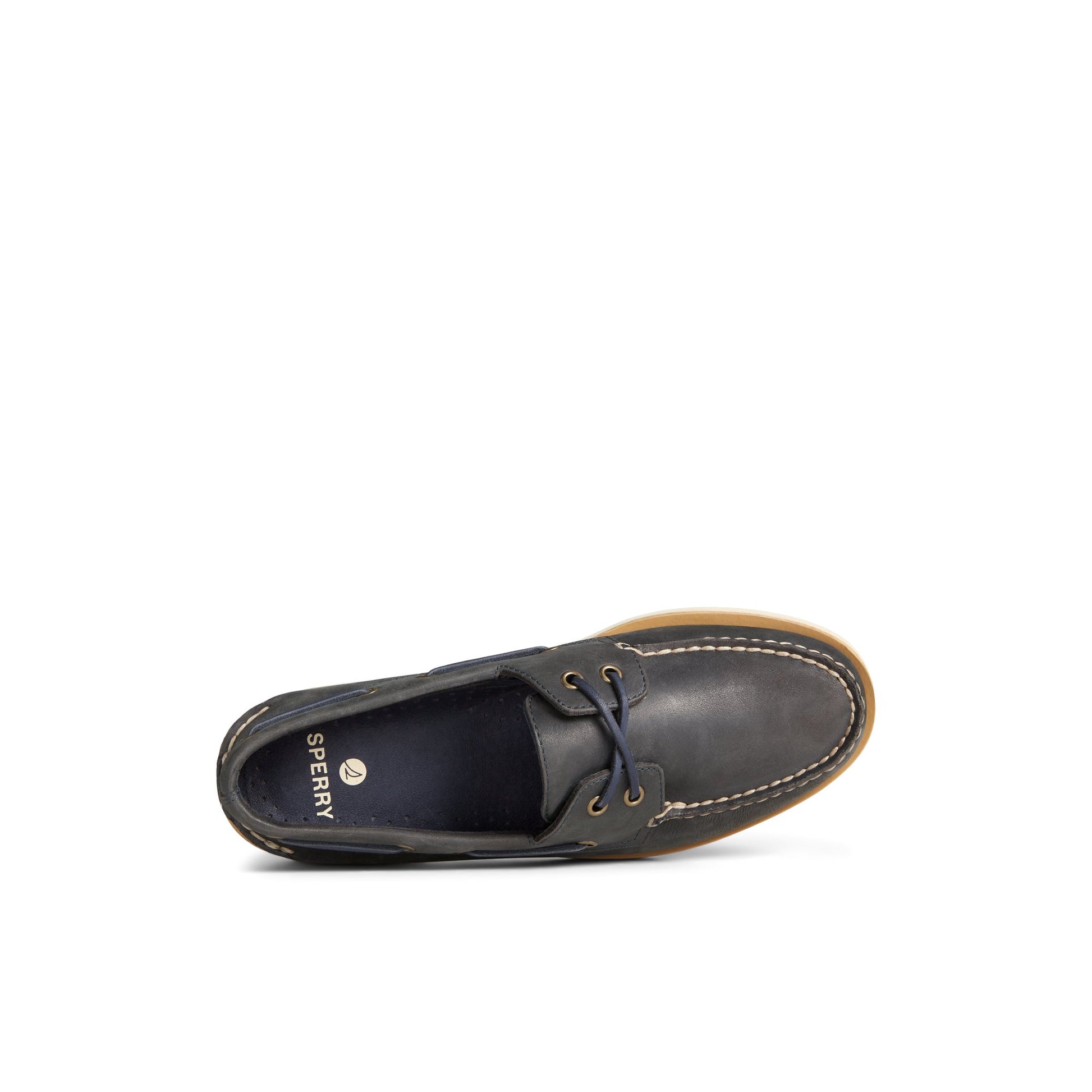 Top-down view of the Navy Authentic Original™ Double Sole Cross Lace Boat Shoe Boat Shoes