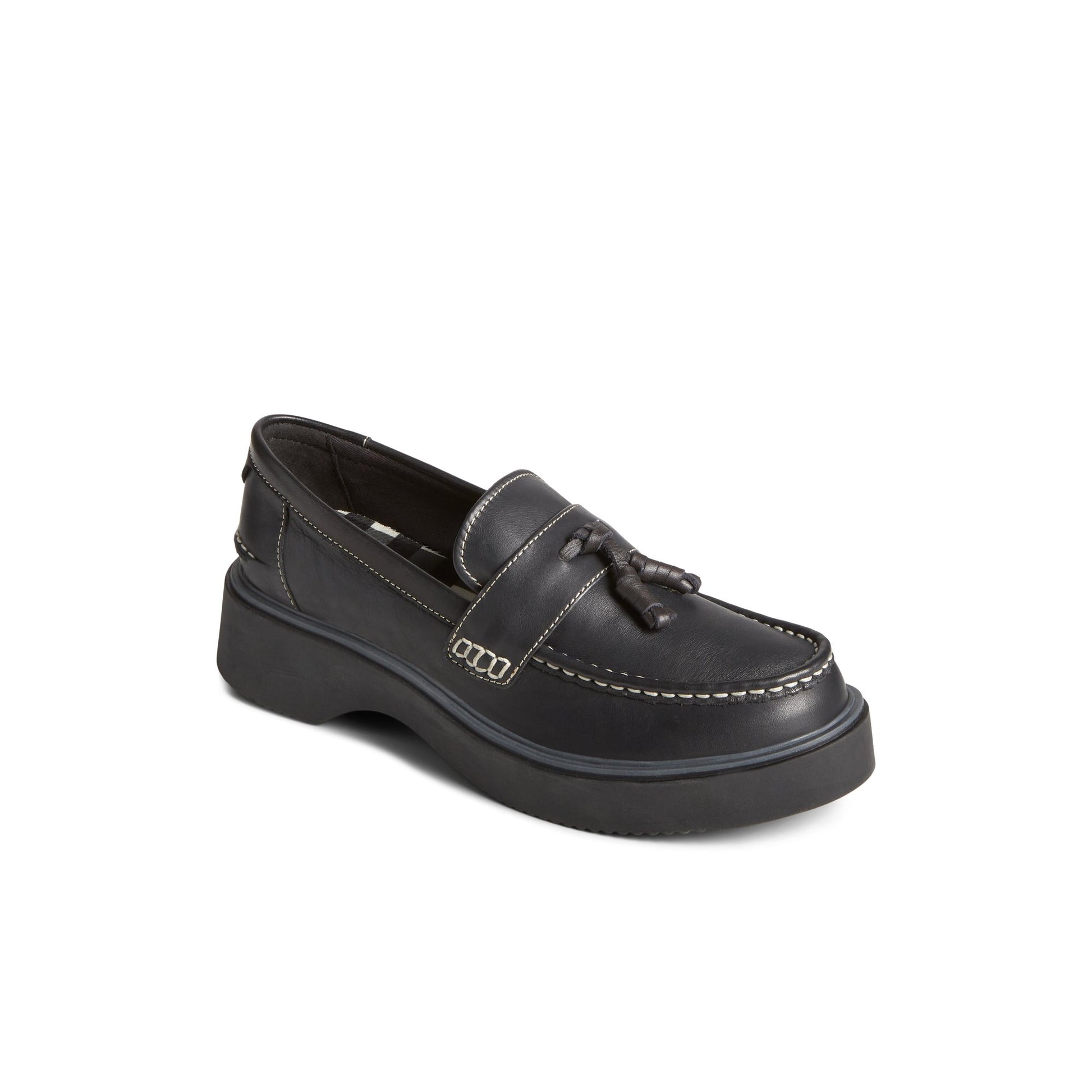 Three-quarter angle of Black Bayside Loafer Loafer Moccasin Casual Shoes's front side