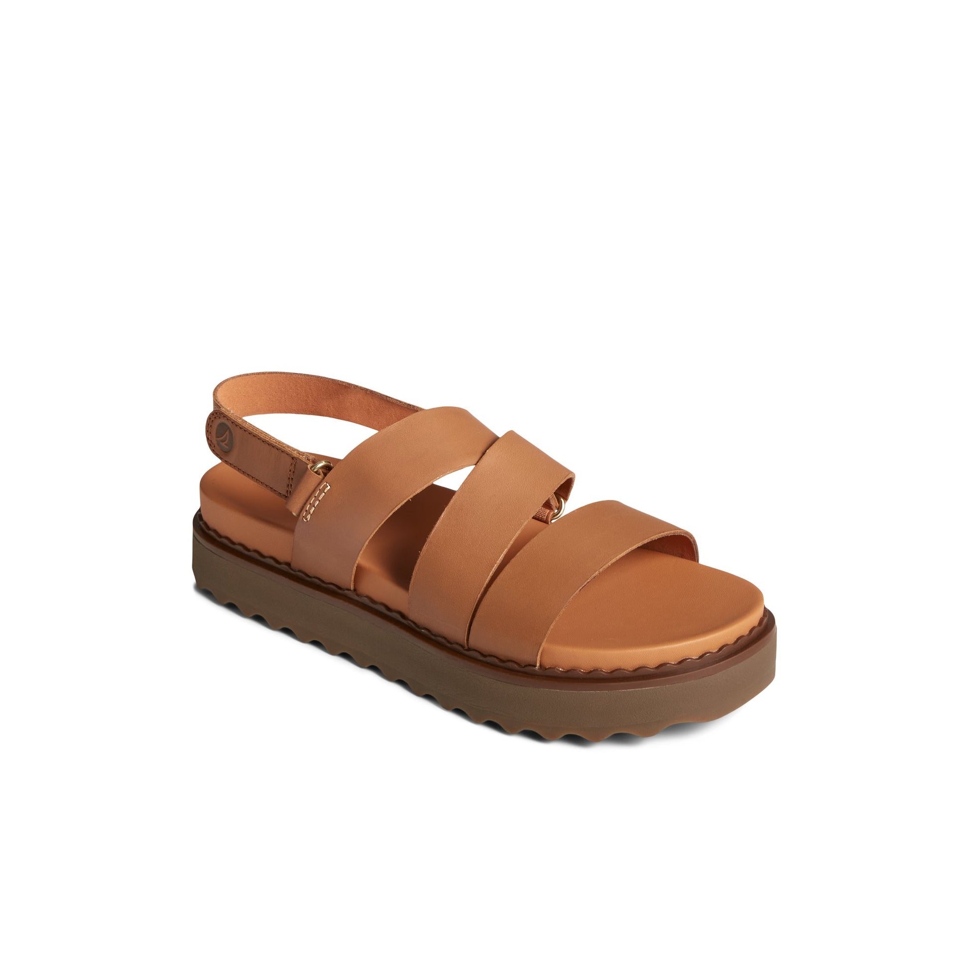 Three-quarter angle of Medium Beige Cami Flatform Sandal Strappy Flatform Sandals's front side
