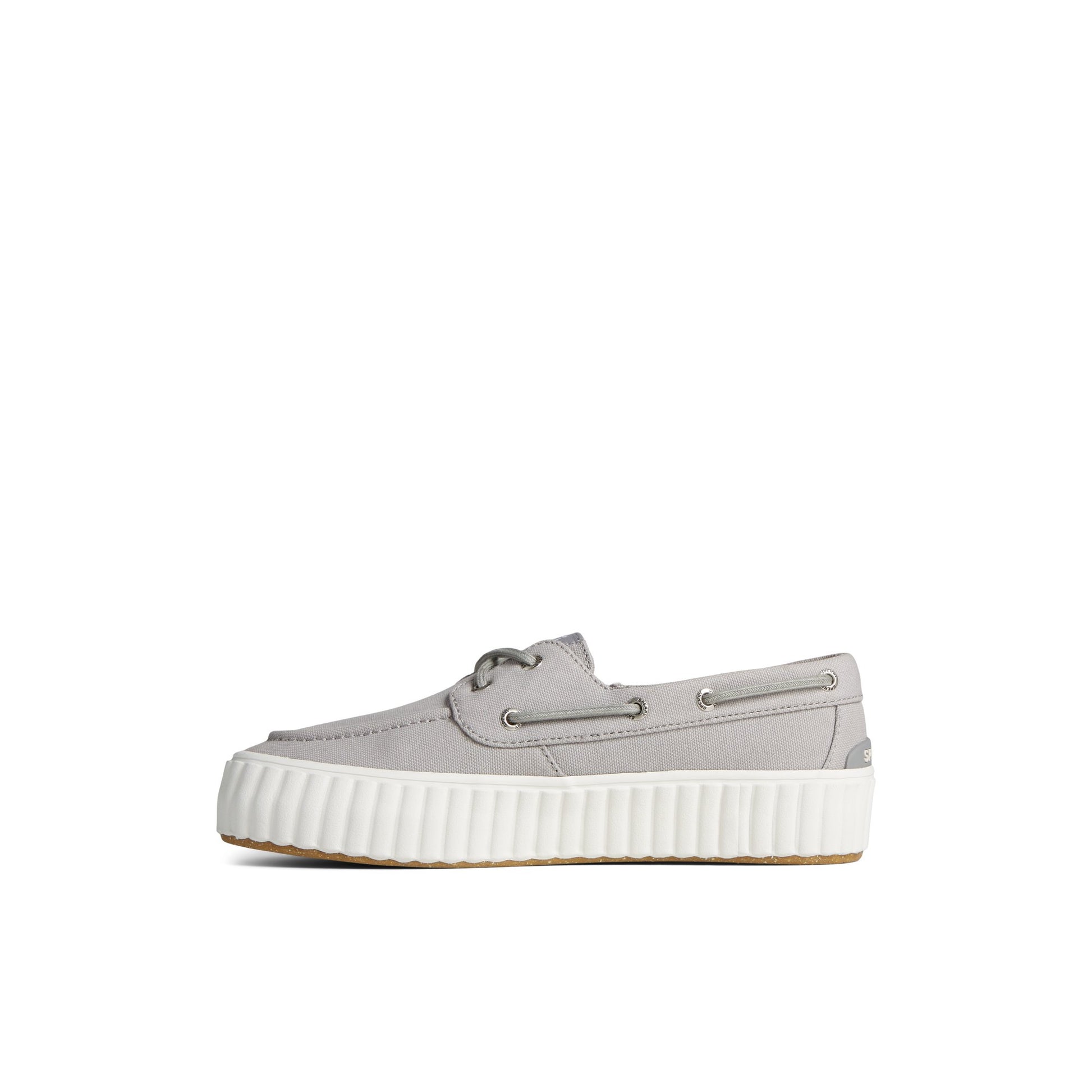 Side view of Grey Pierwave Boat Sneaker Vulcanized Boat Shoe Sneaker