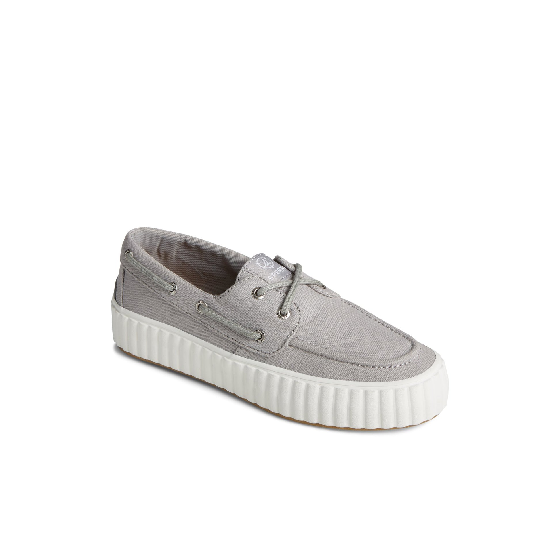 Three-quarter angle of Grey Pierwave Boat Sneaker Vulcanized Boat Shoe Sneaker's front side