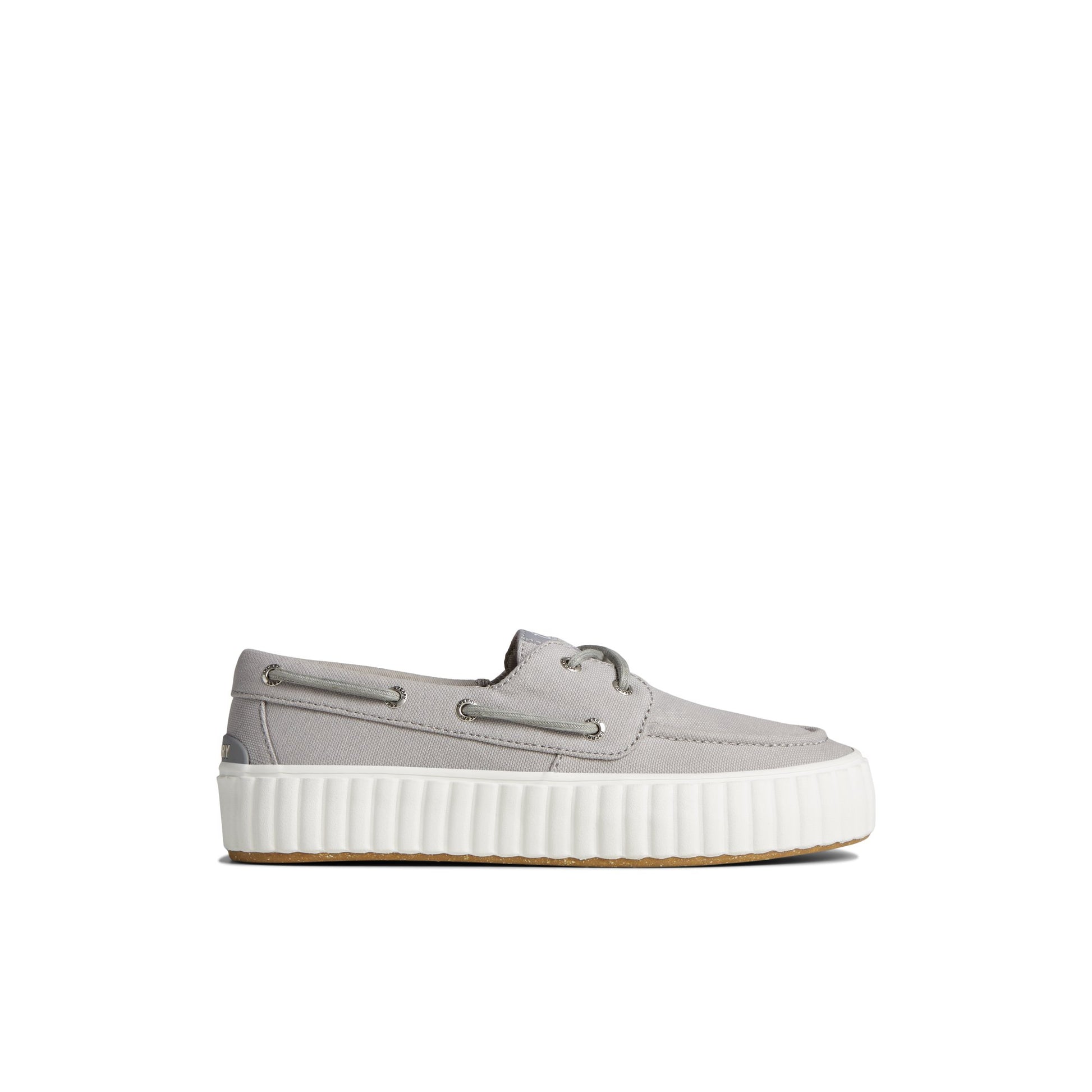 Main View of Grey Pierwave Boat Sneaker Vulcanized Boat Shoe Sneaker for Womens