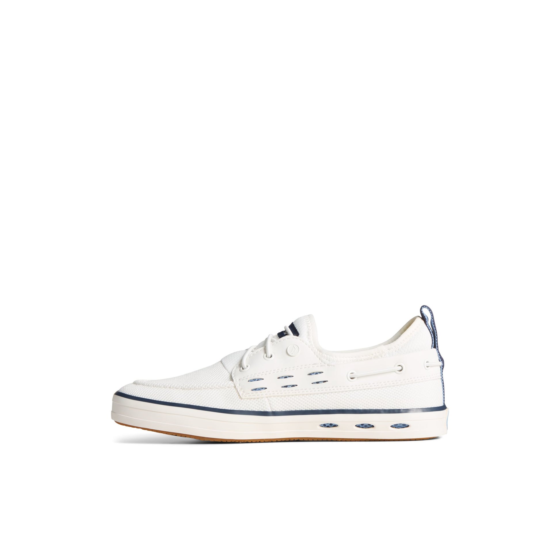 Side view of White SeaCycled™ Fairlead Boat Sneaker Vulcanized Sneaker