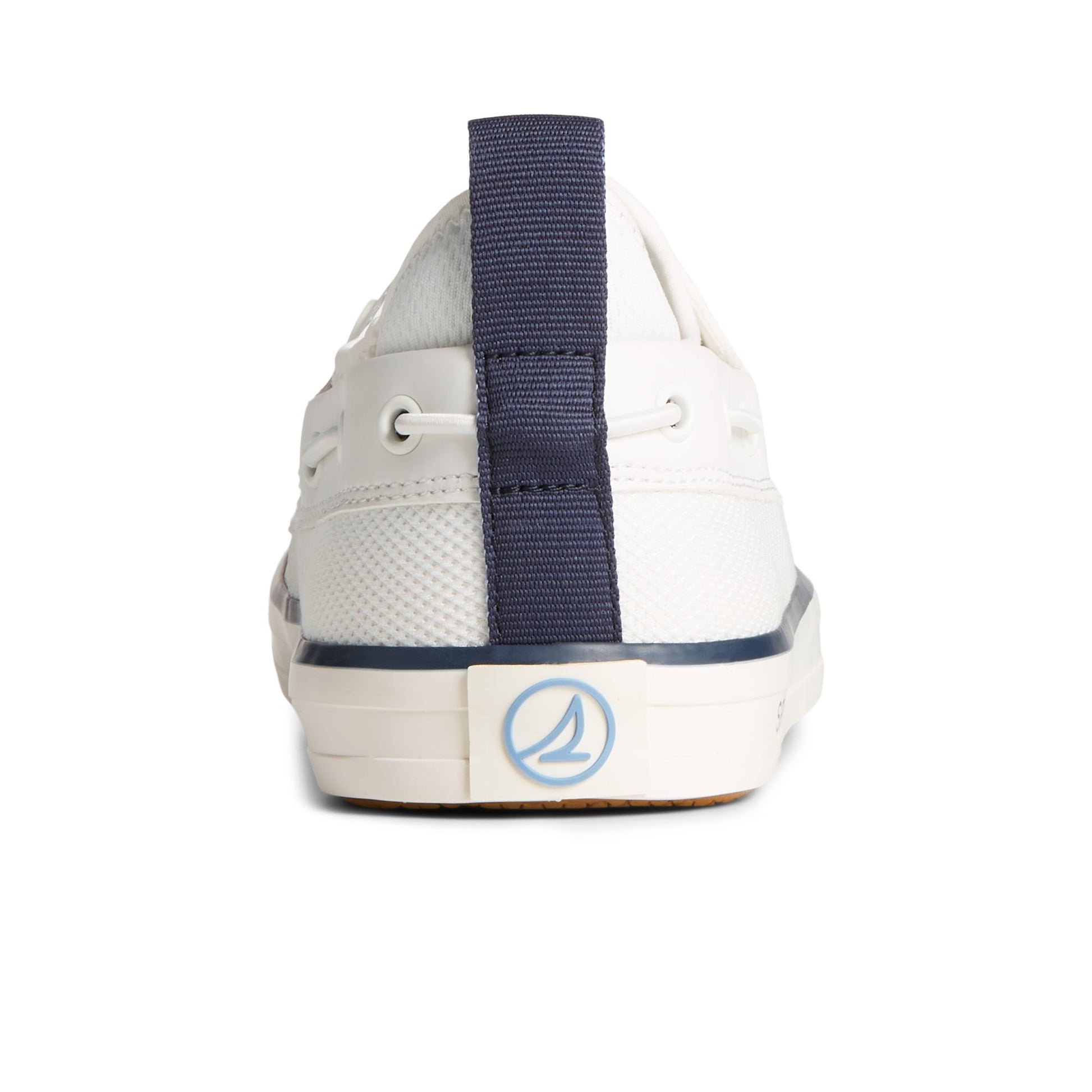 Close-up of the White SeaCycled™ Fairlead Boat Sneaker Vulcanized Sneaker