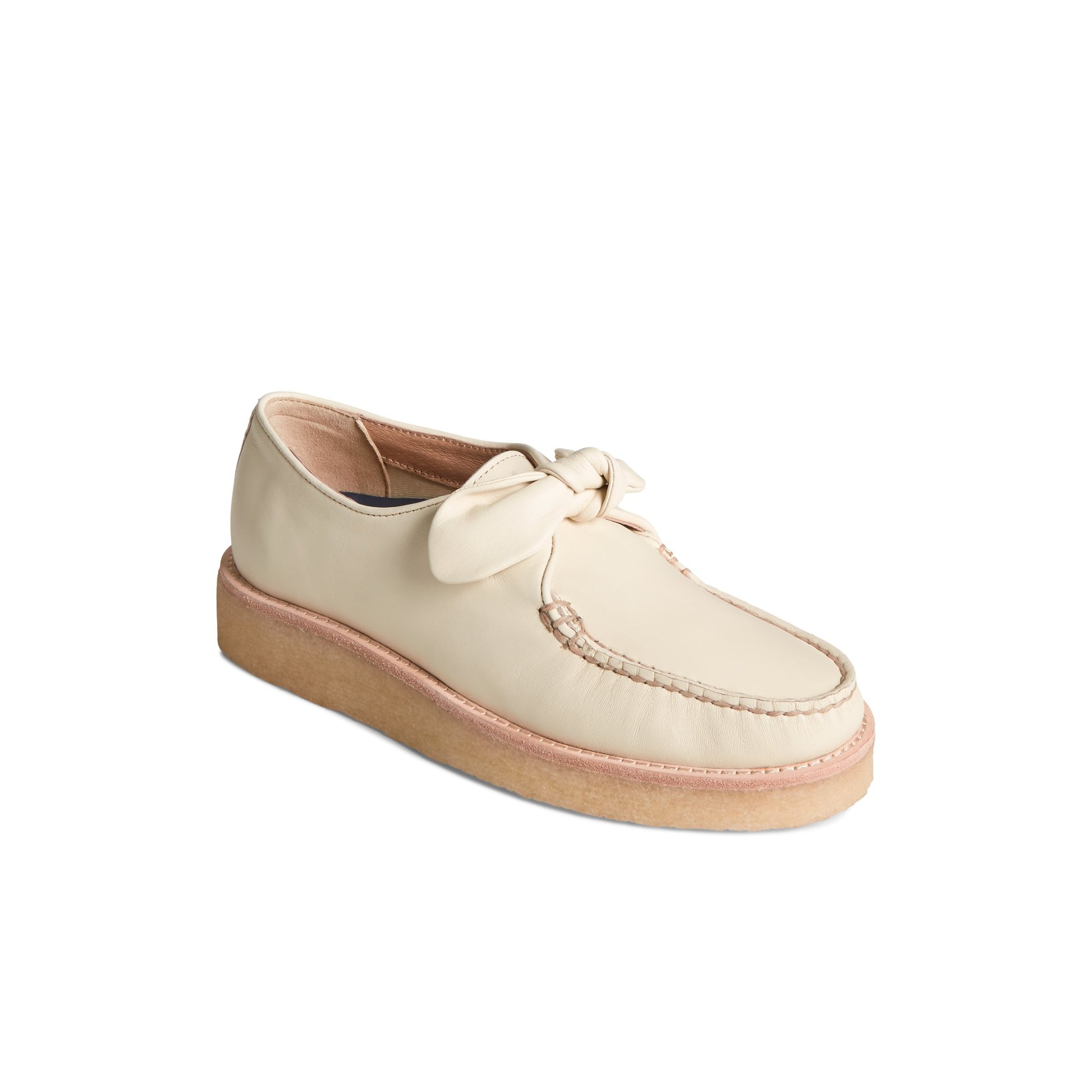 Three-quarter angle of Bone Captain's Crepe Bow Oxford Captain's Bow Loafer's front side