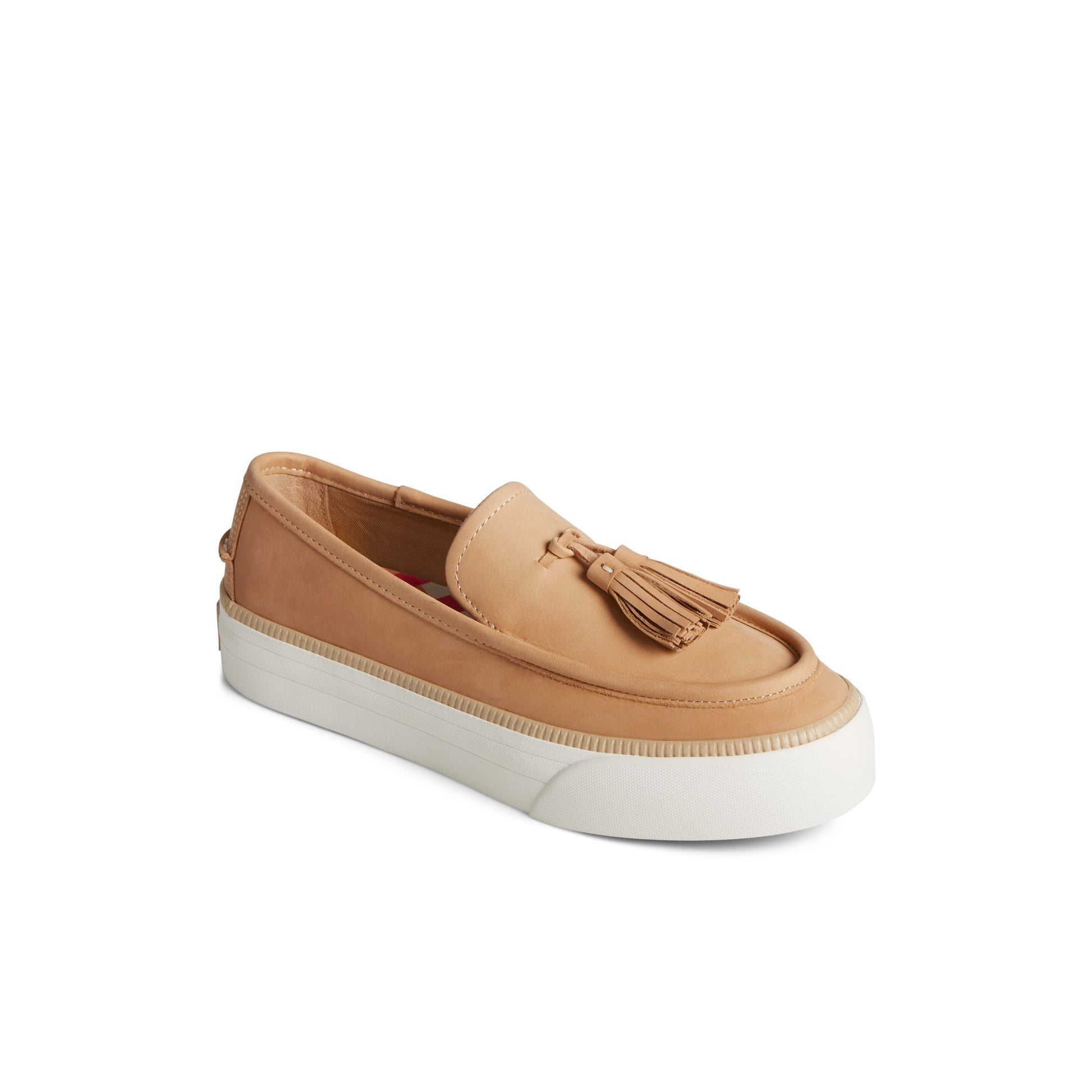 Three-quarter angle of Medium Beige Sea Sailor Platform Sneaker Vulcanized Tassel Loafer Sneaker's front side