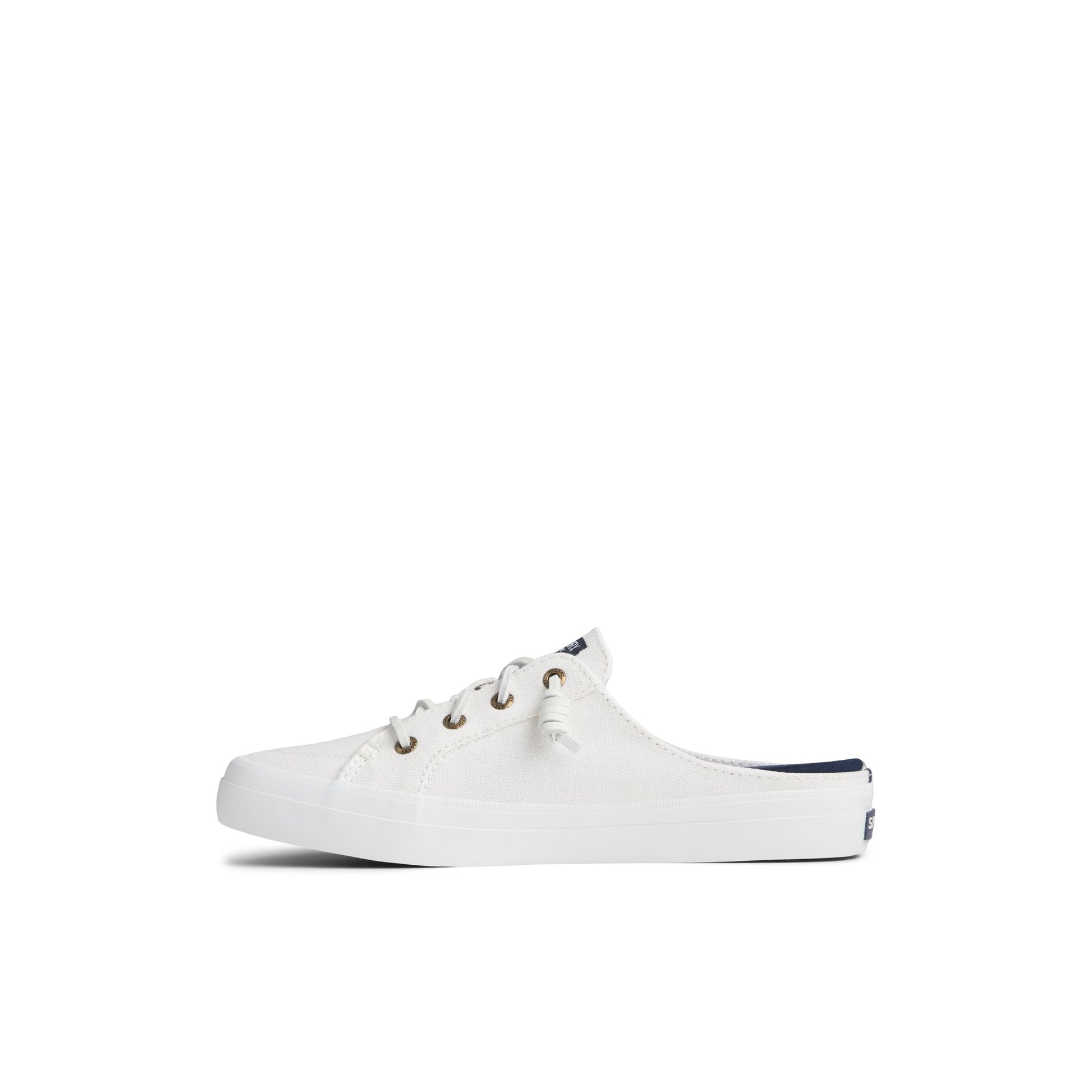 Side view of White Crest Vibe Mule Sneaker Vulcanized Sneaker Mule