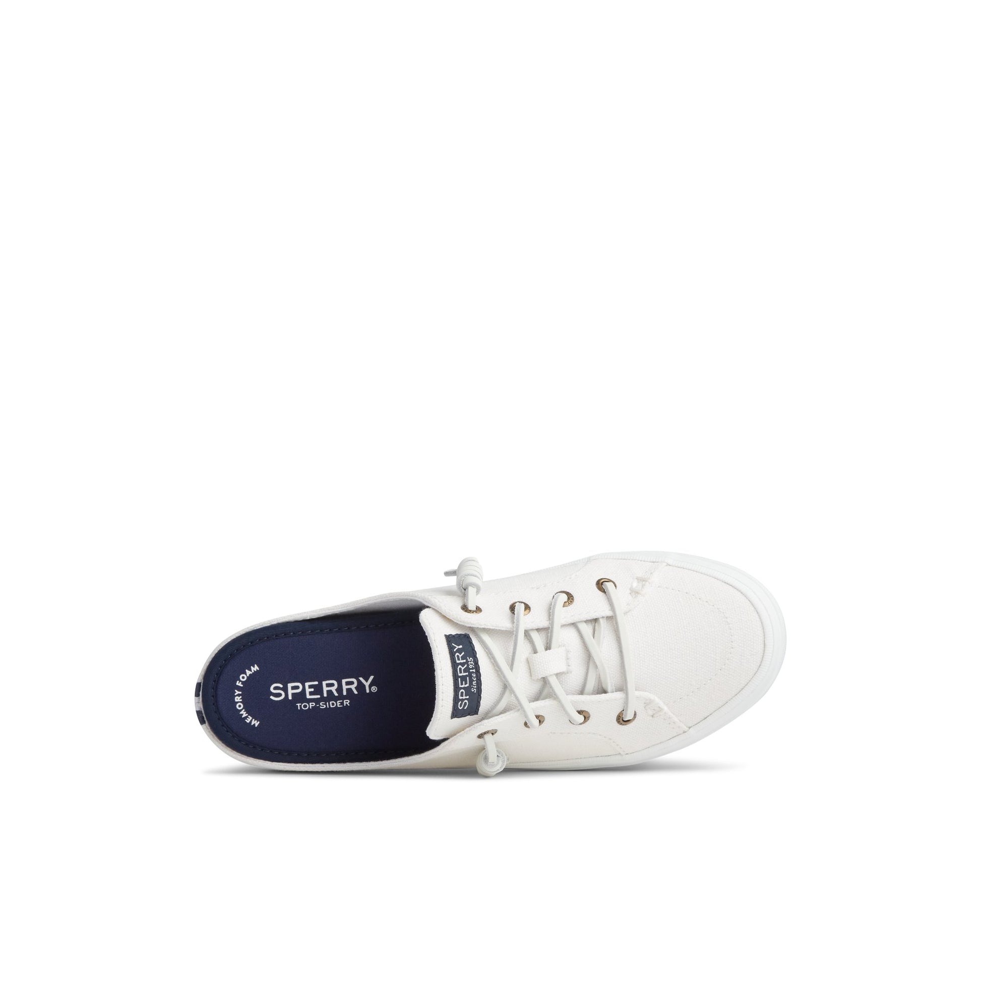 Top-down view of the White Crest Vibe Mule Sneaker Vulcanized Sneaker Mule