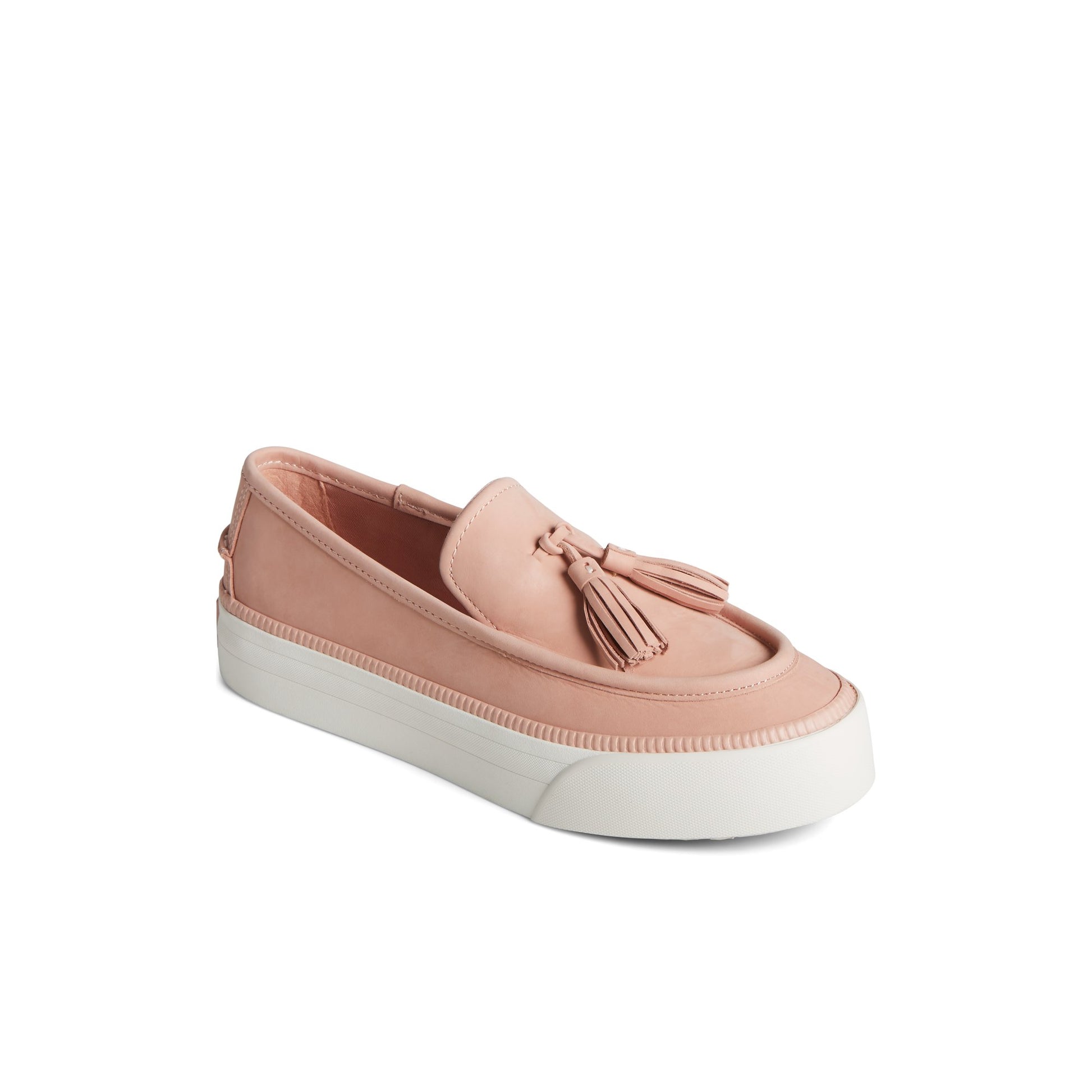 Three-quarter angle of Medium Pink Sea Sailor Platform Sneaker Vulcanized Tassel Loafer Sneaker's front side