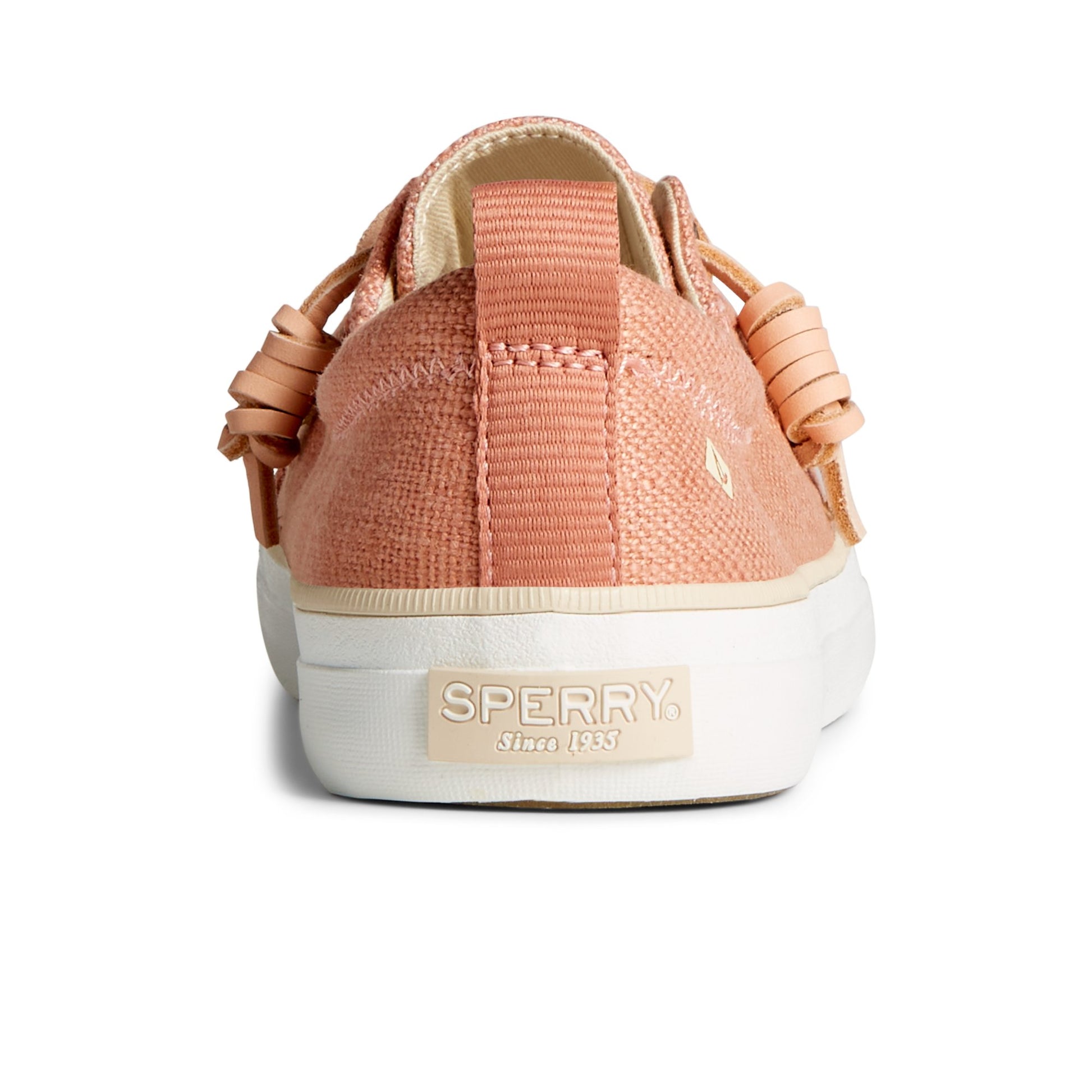 Close-up of the Medium Pink Crest Vibe Hemp Sneaker Vulcanized Sneaker