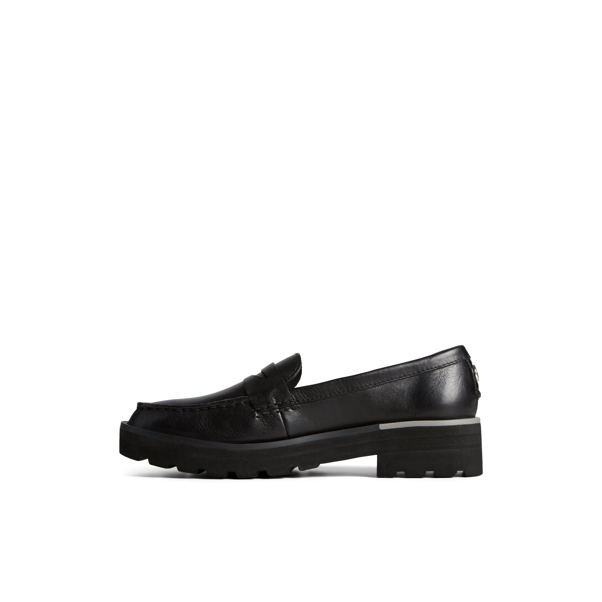 Side view of Black Lug Penny Loafer Loafer Moccasin Casual Shoes