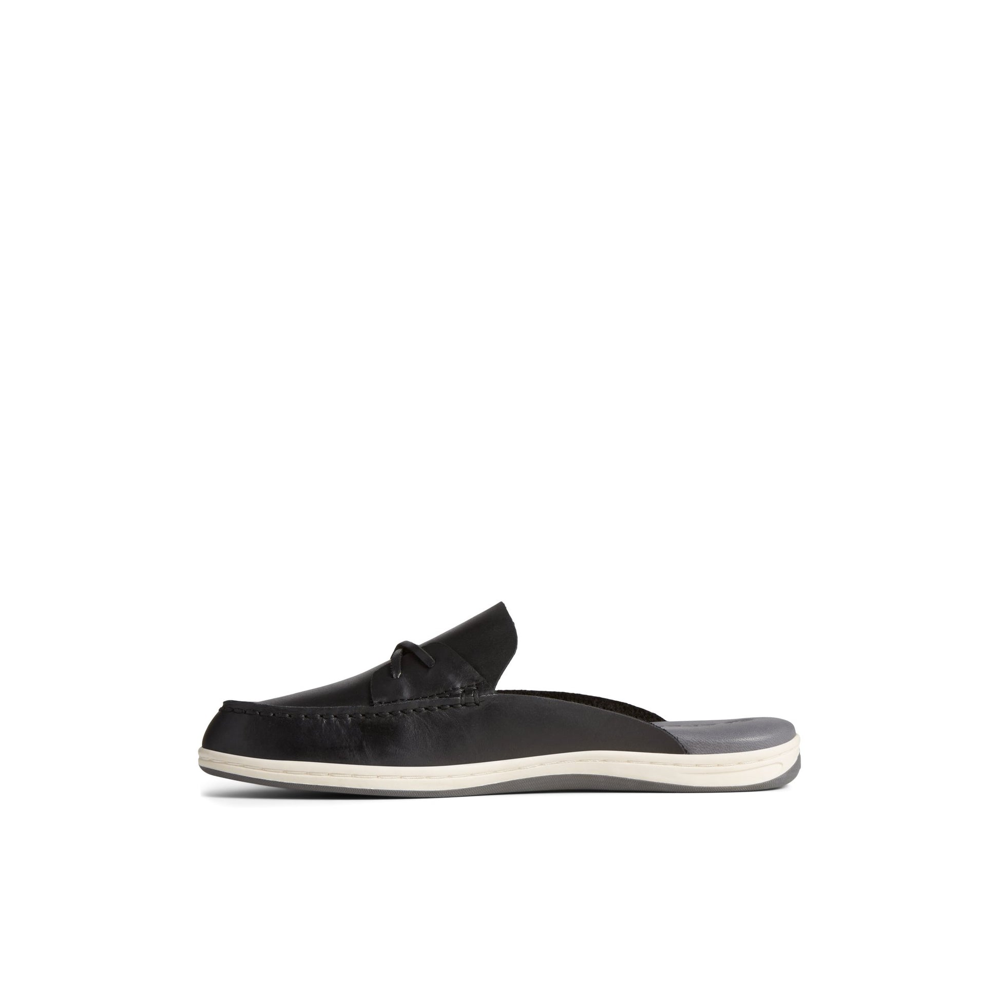 Side view of Black Mulefish Leather Boat Shoe Loafer Mule