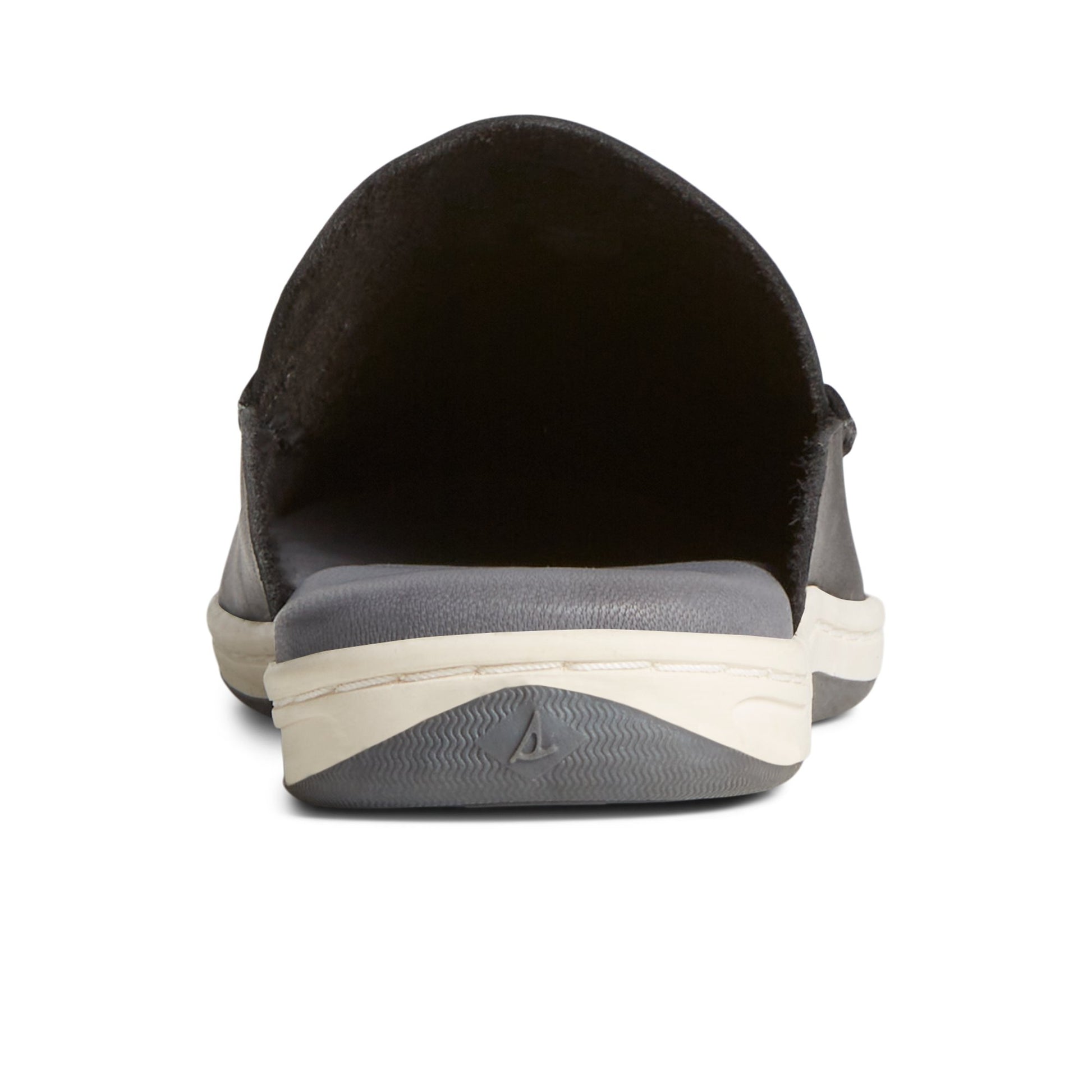 Close-up of the Black Mulefish Leather Boat Shoe Loafer Mule