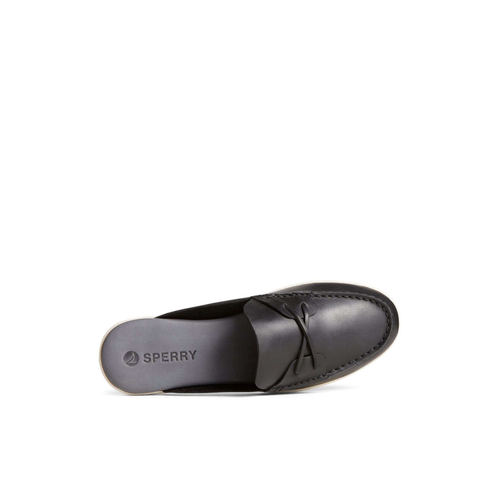 Top-down view of the Black Mulefish Leather Boat Shoe Loafer Mule