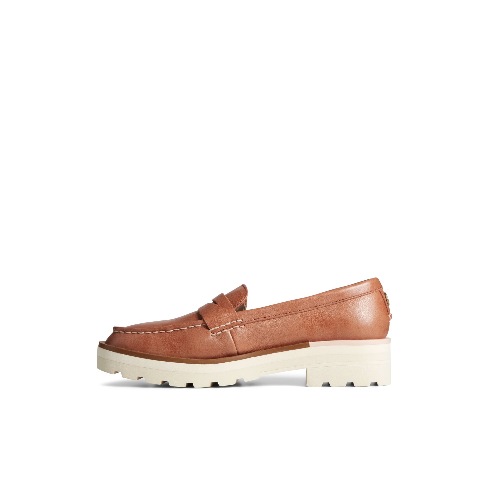 Side view of Medium Beige Chunky Lug Penny Loafer Loafer Moccasin Casual Shoes