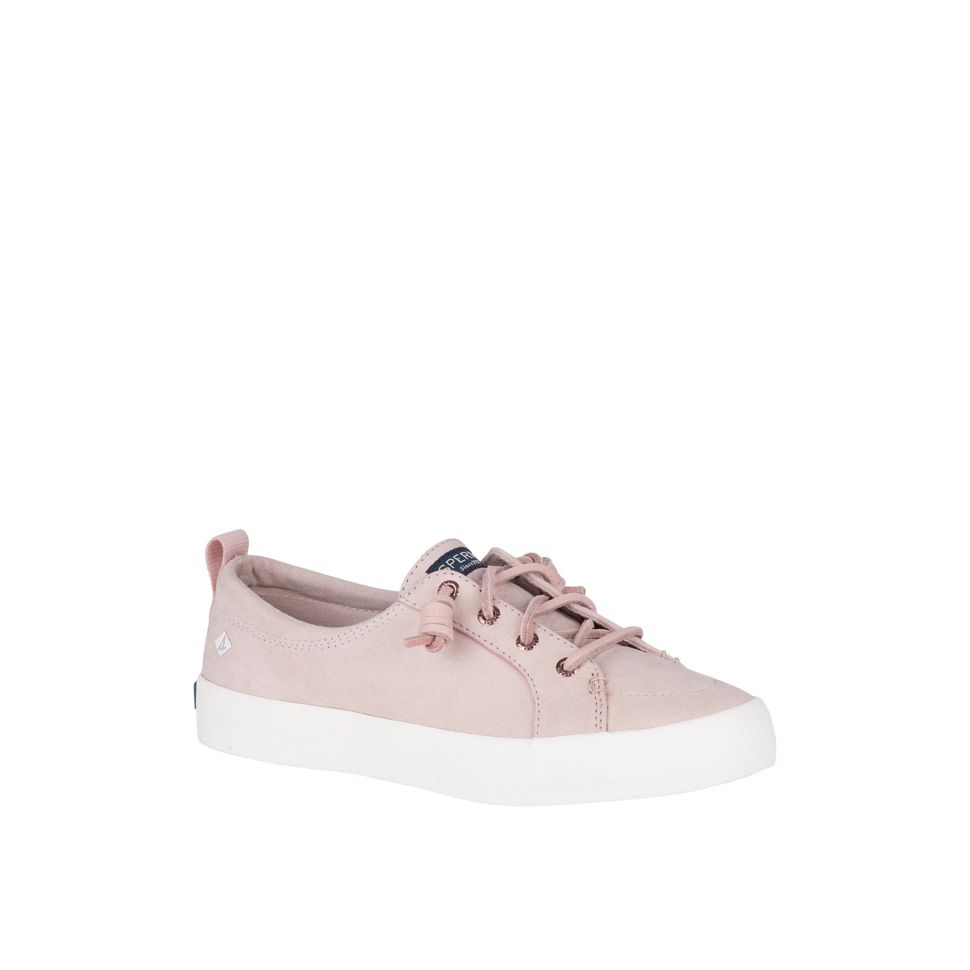Three-quarter angle of Medium Pink Crest Vibe Sneaker Vulcanized Sneaker's front side