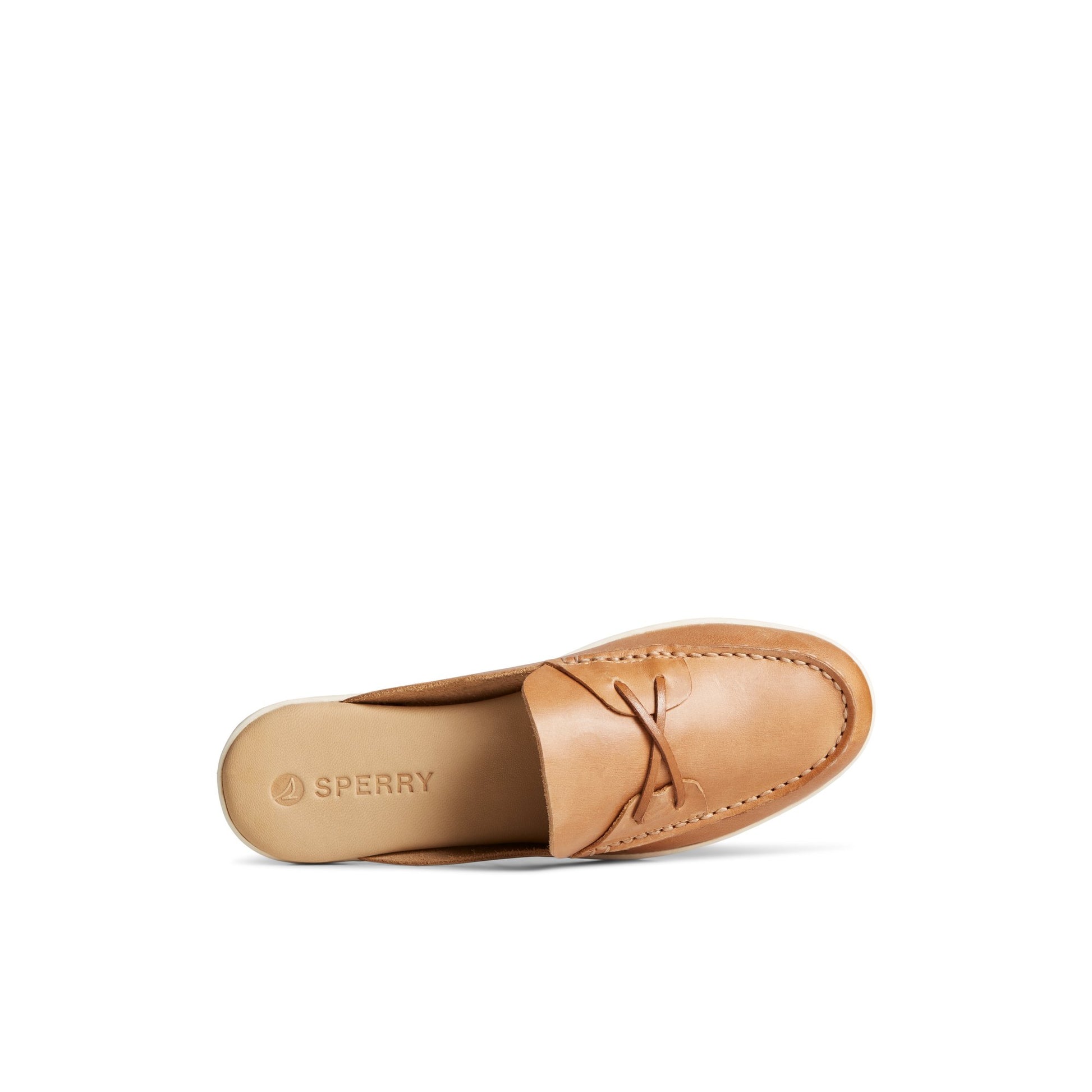 Top-down view of the Medium Beige Mulefish Leather Boat Shoe Loafer Mule