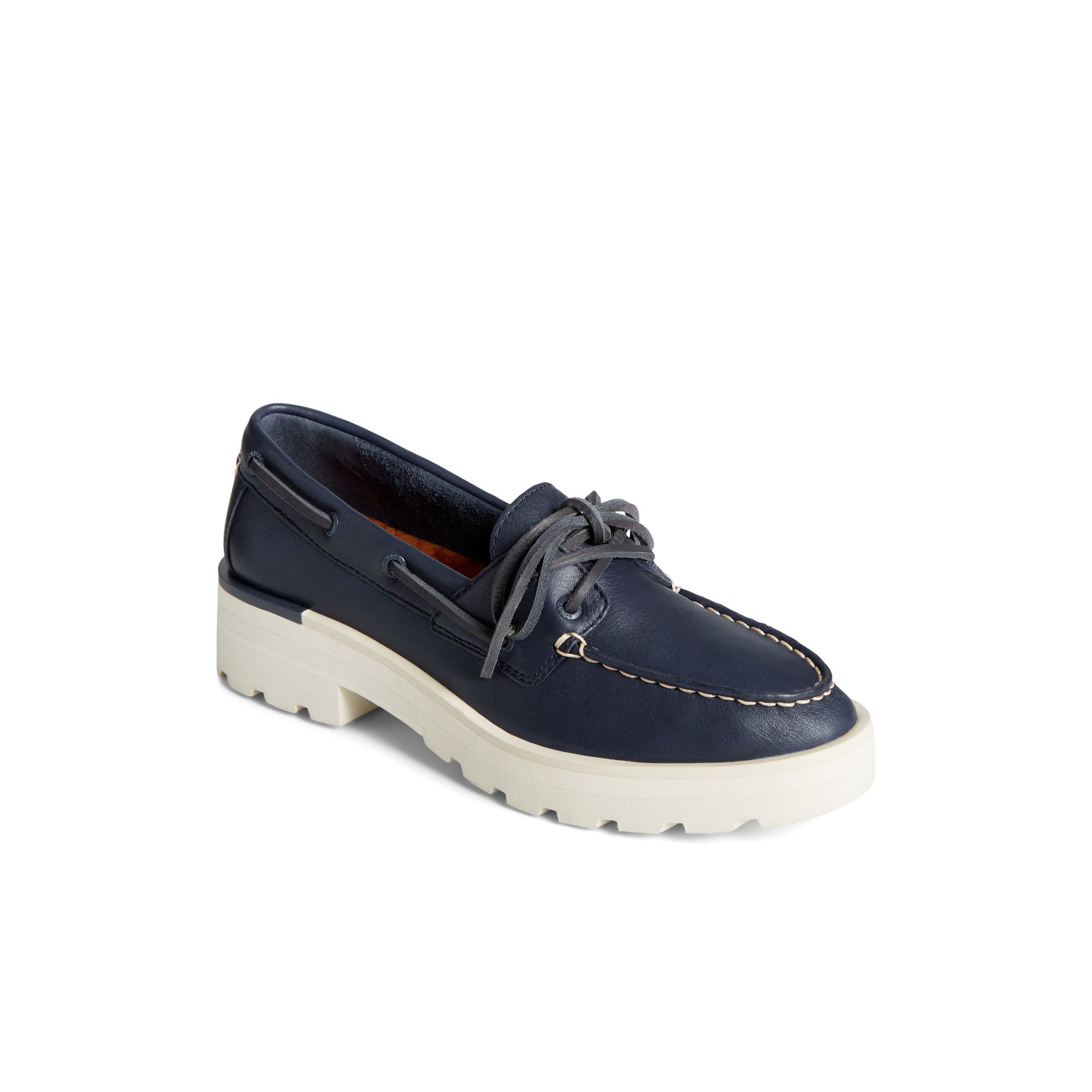 Three-quarter angle of Navy Lug Boat Shoe Boat Shoes's front side
