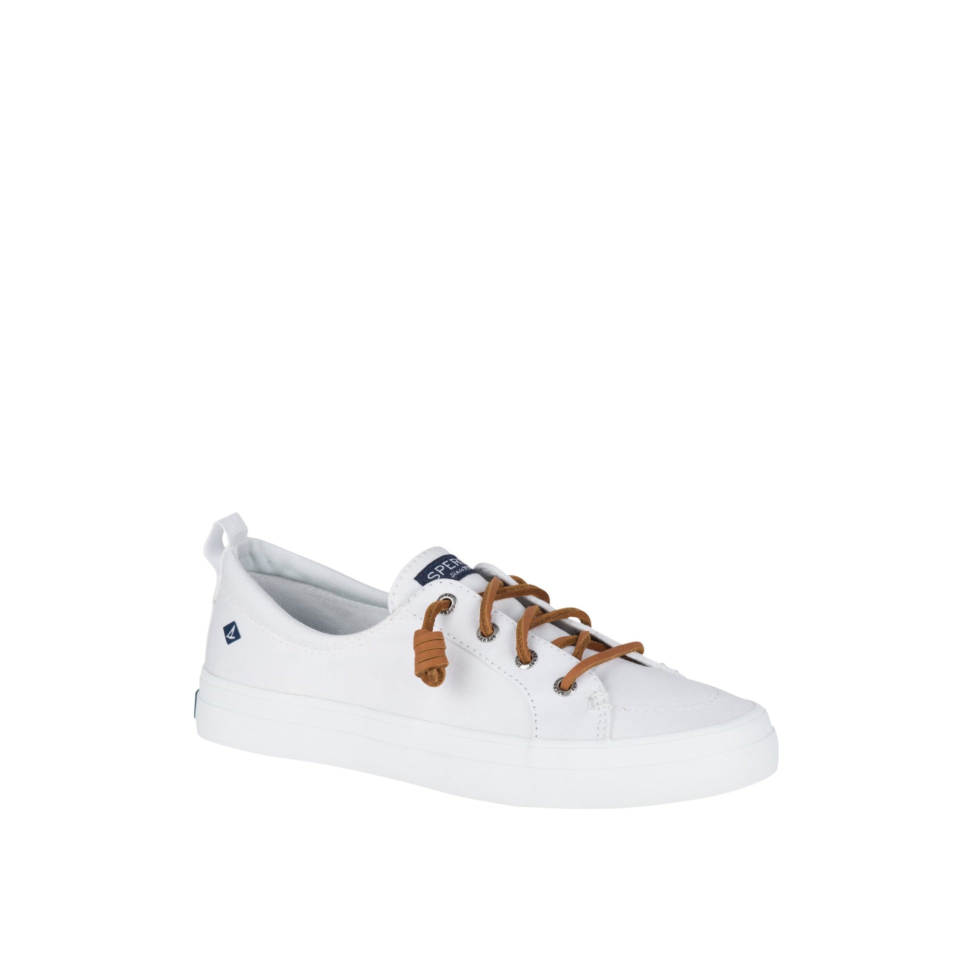 Three-quarter angle of White Crest Vibe Canvas Mainstream Sneaker Vulcanized Sneaker's front side