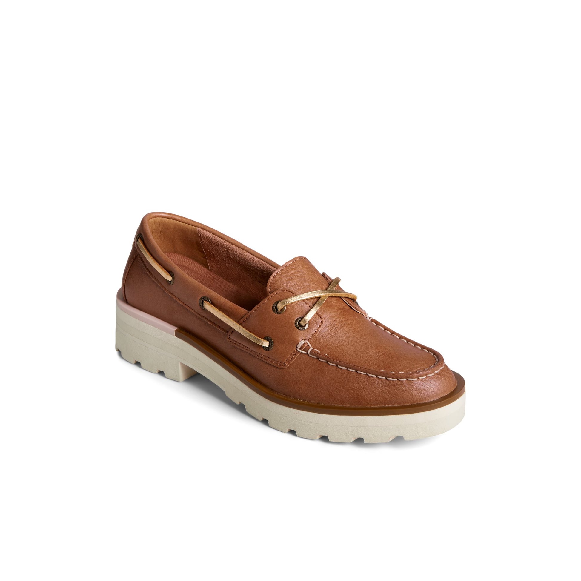 Three-quarter angle of Medium Beige Chunky Lug Boat Shoe Boat Shoes's front side