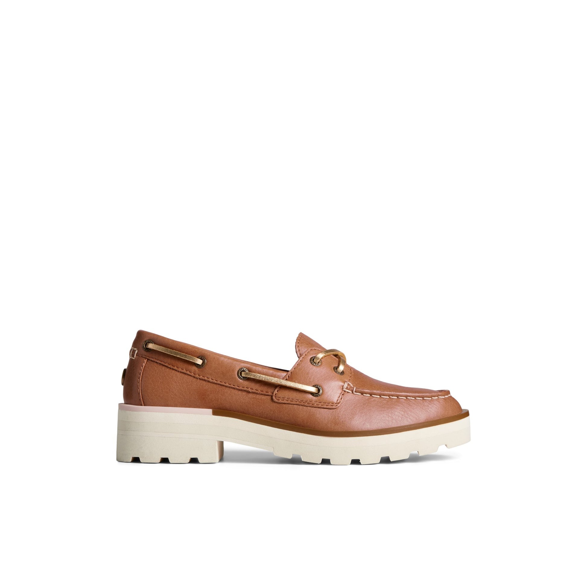 Main View of Medium Beige Chunky Lug Boat Shoe Boat Shoes for Womens