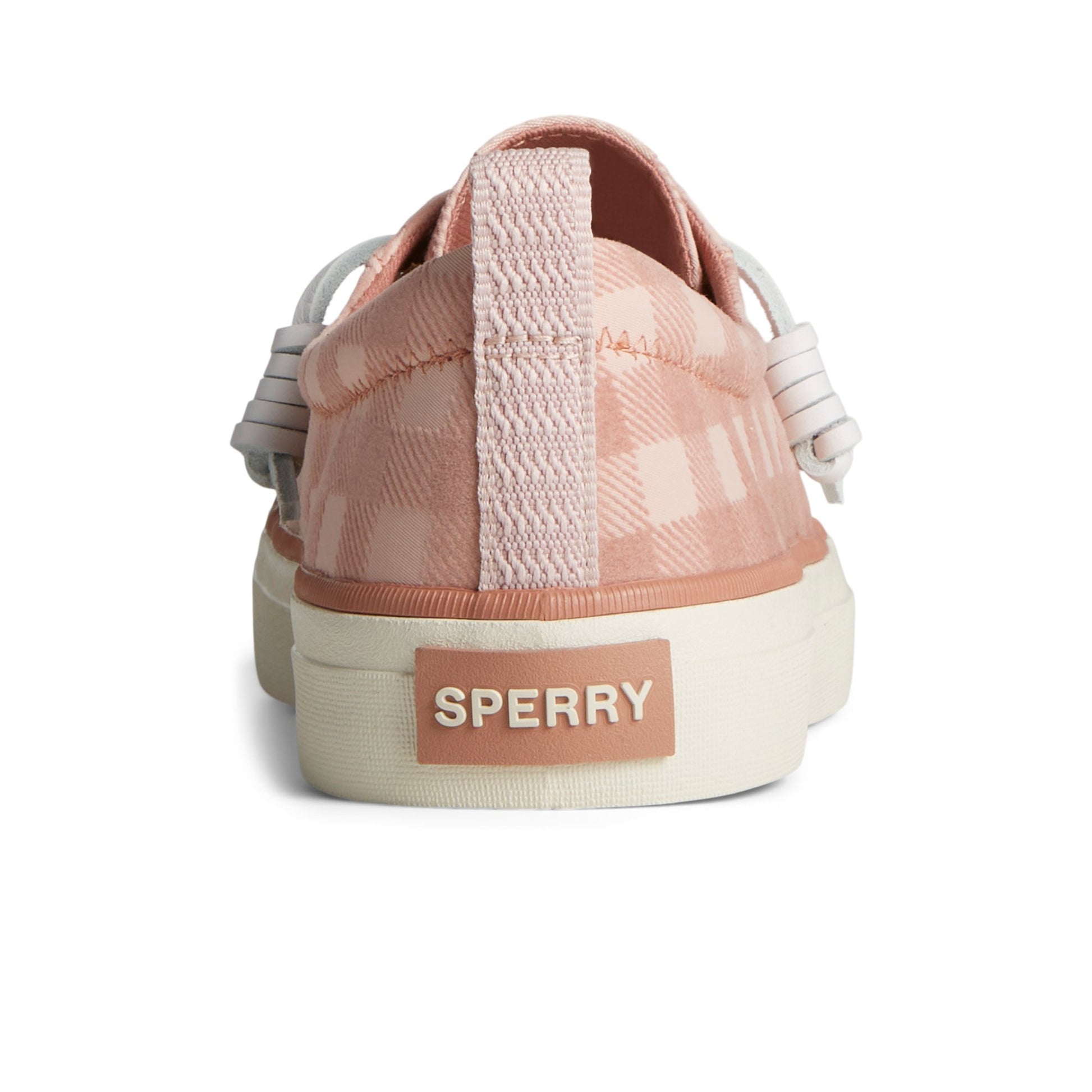 Close-up of the Medium Pink Crest Vibe Gingham Sneaker Vulcanized Sneaker