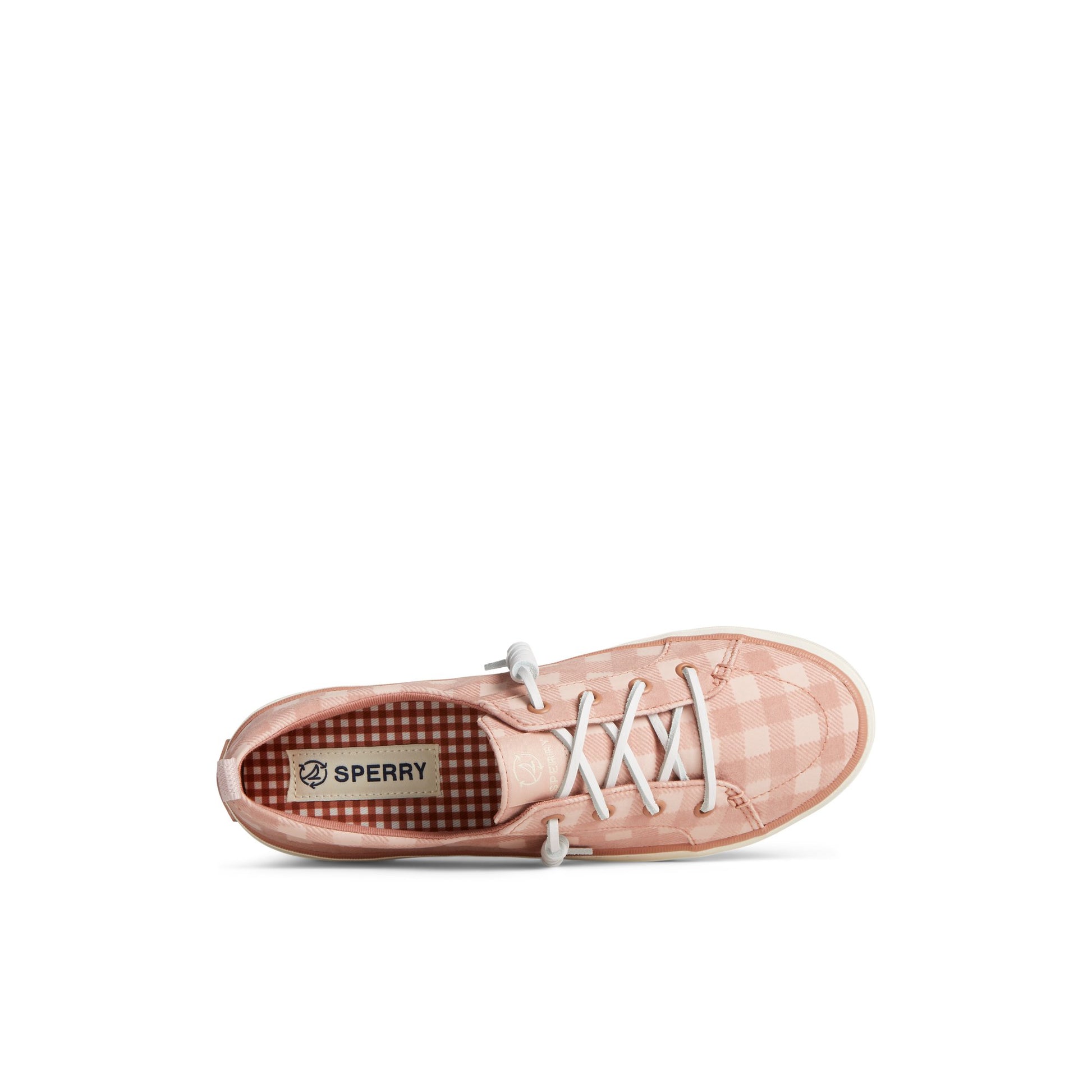 Top-down view of the Medium Pink Crest Vibe Gingham Sneaker Vulcanized Sneaker