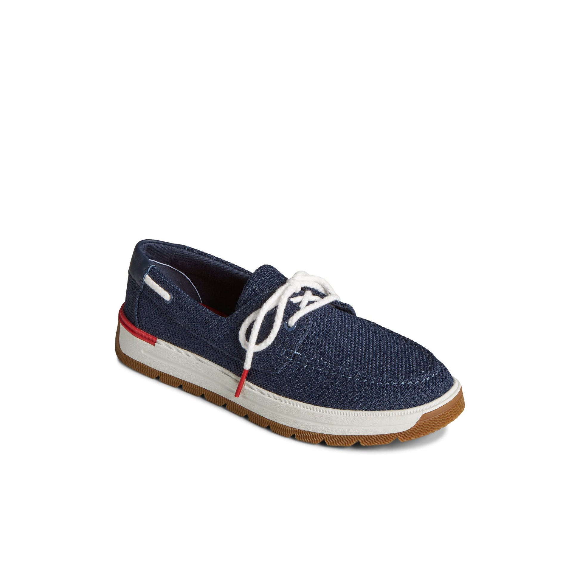 Three-quarter angle of Navy Augusta Boat Shoe Boat Shoes's front side