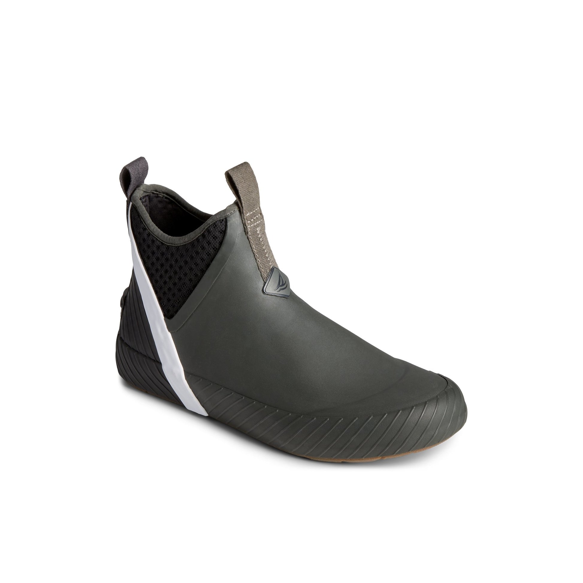 Three-quarter angle of Black Cutwater Deck Boot Rain Boot's front side