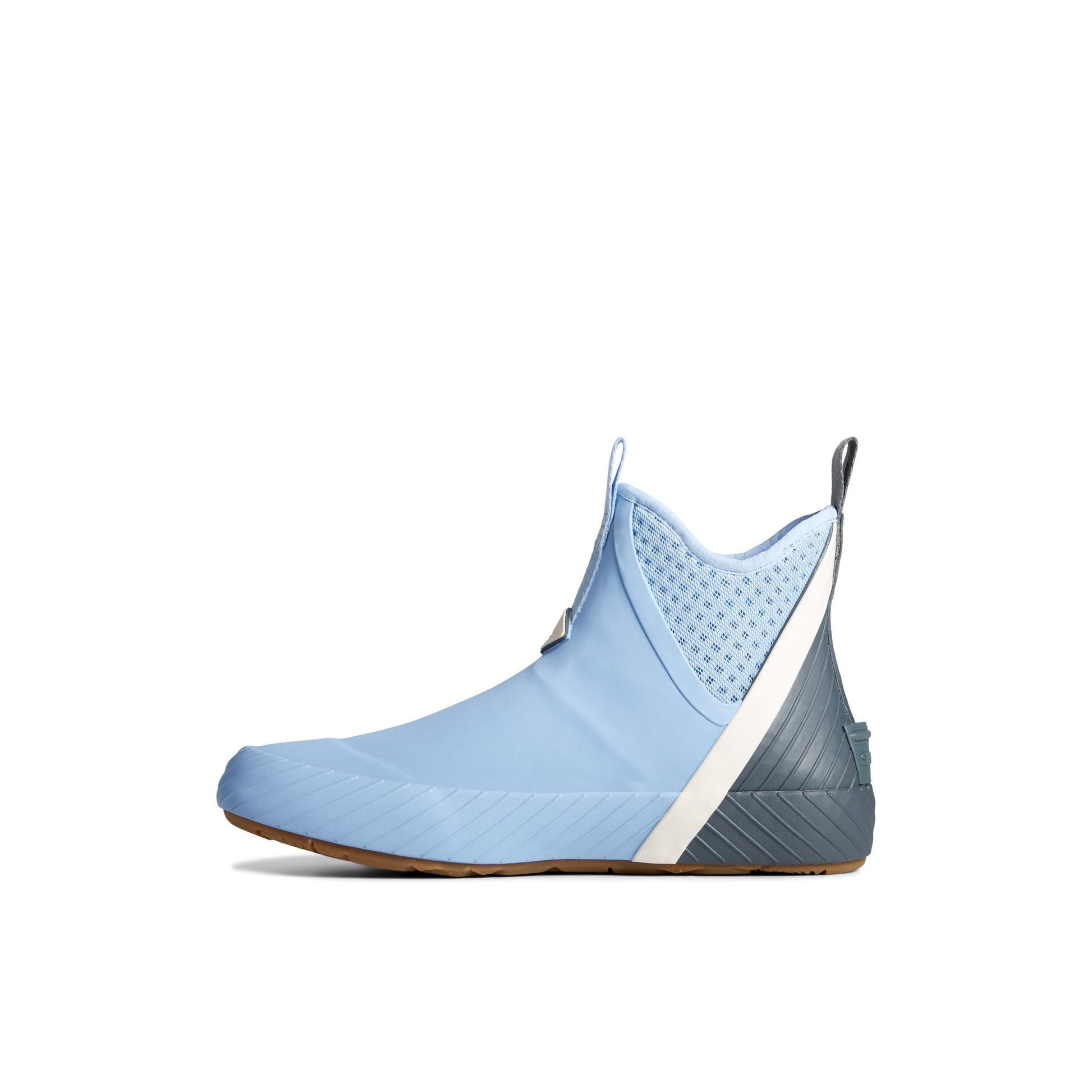 Side view of Light Blue Cutwater Deck Boot Chelsea Rain Boot