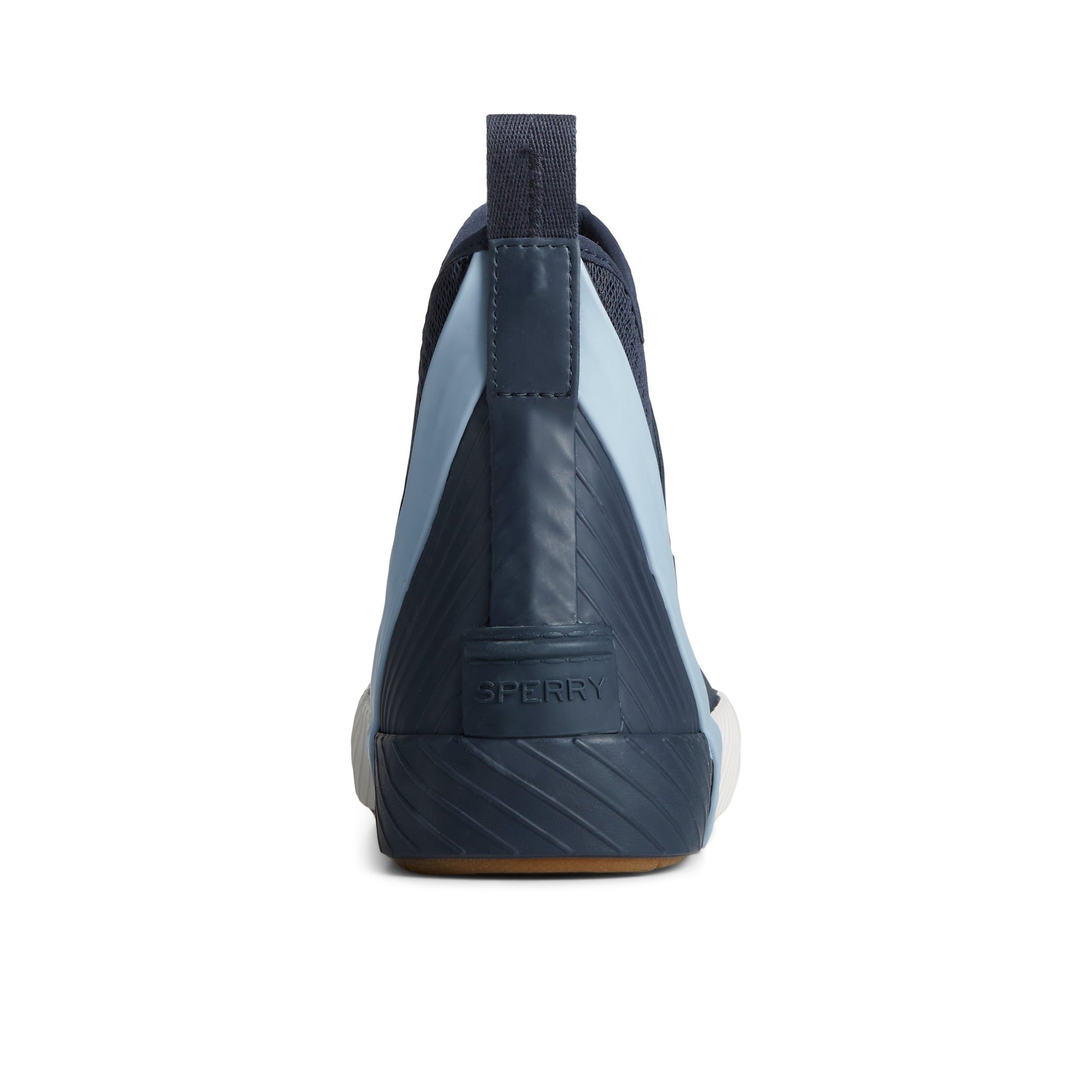 Close-up of the Navy Cutwater Deck Boot Chelsea Rain Boot