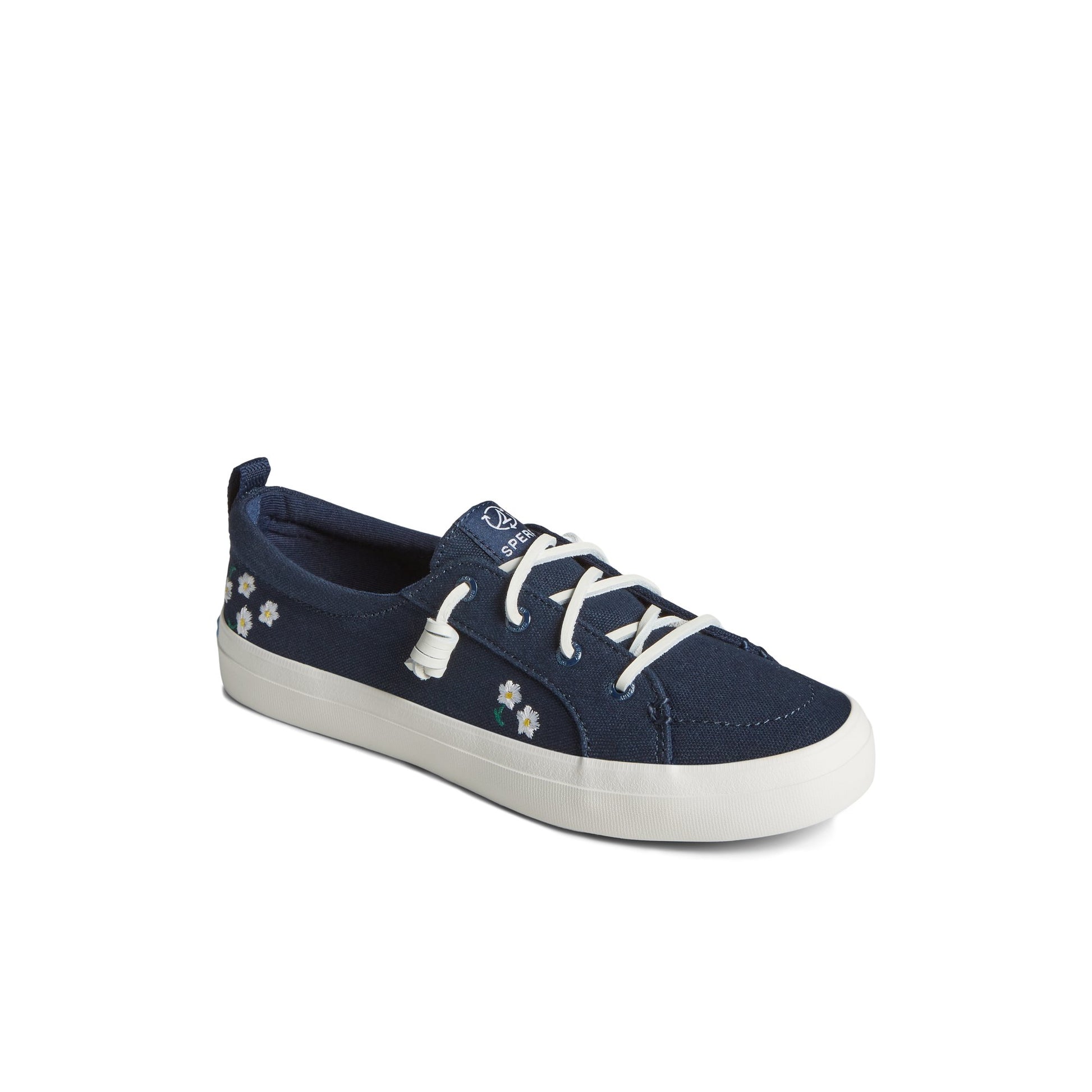 Three-quarter angle of Navy Crest Vibe Floral Sneaker Vulcanized Sneaker's front side