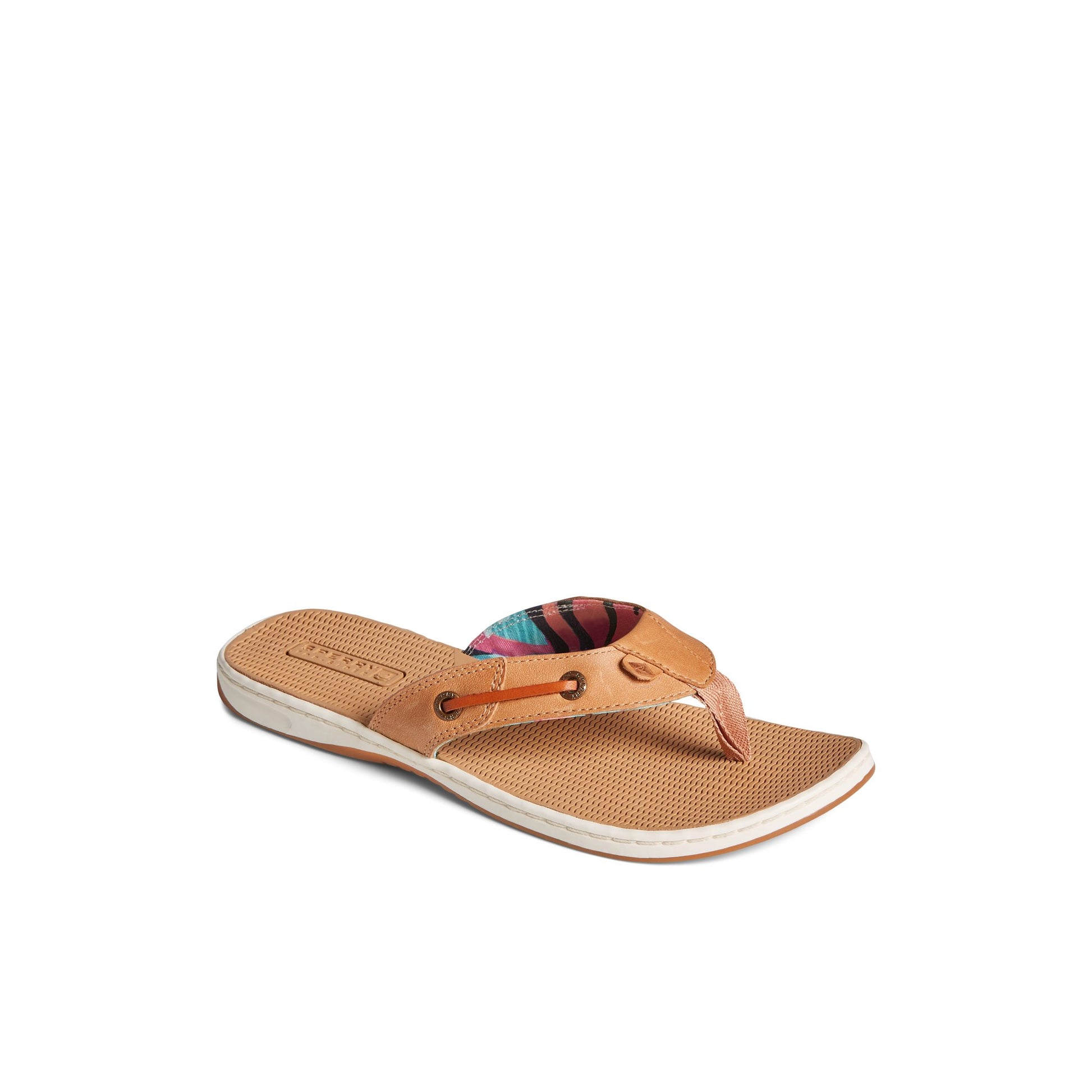 Three-quarter angle of Medium Beige Seafish Leather Flip Flop Flip Flop Thong Sandals's front side