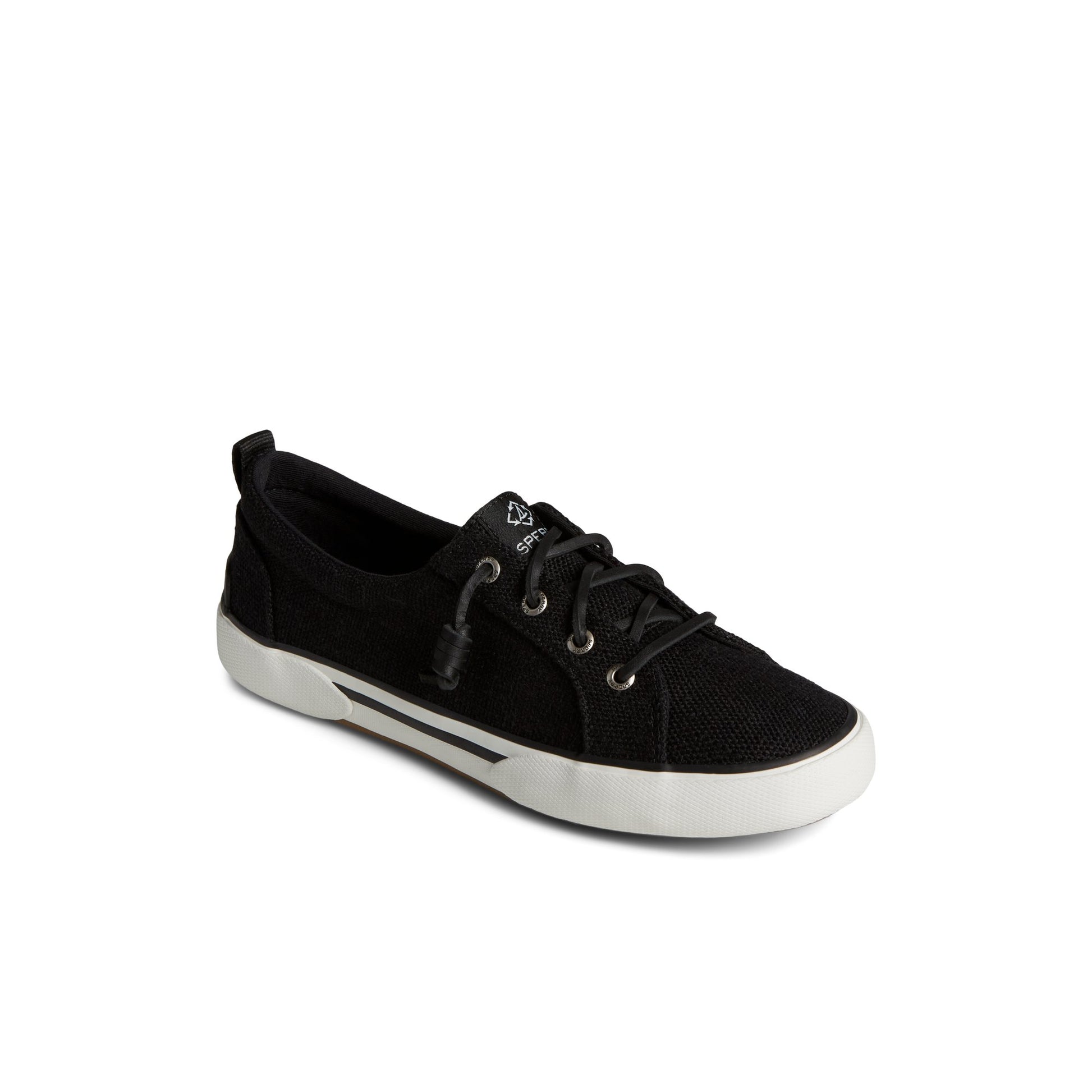 Three-quarter angle of Black Pier Wave Lace to Toe Sneaker Vulcanized Sneaker's front side