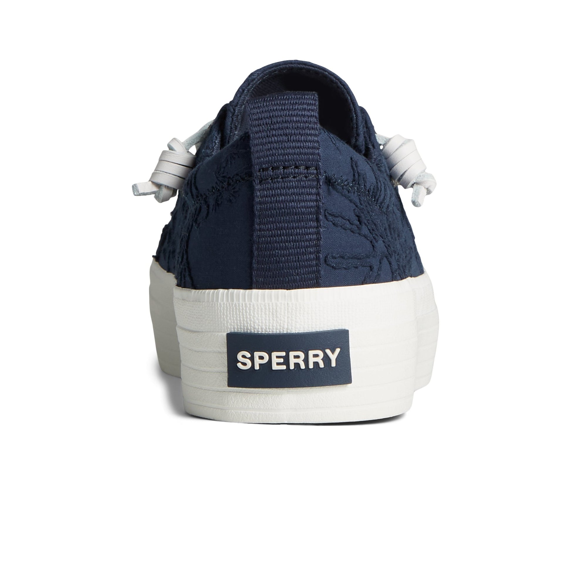 Close-up of the Navy Crest Vibe Platform Lace Platform Sneaker Vulcanized Sneaker