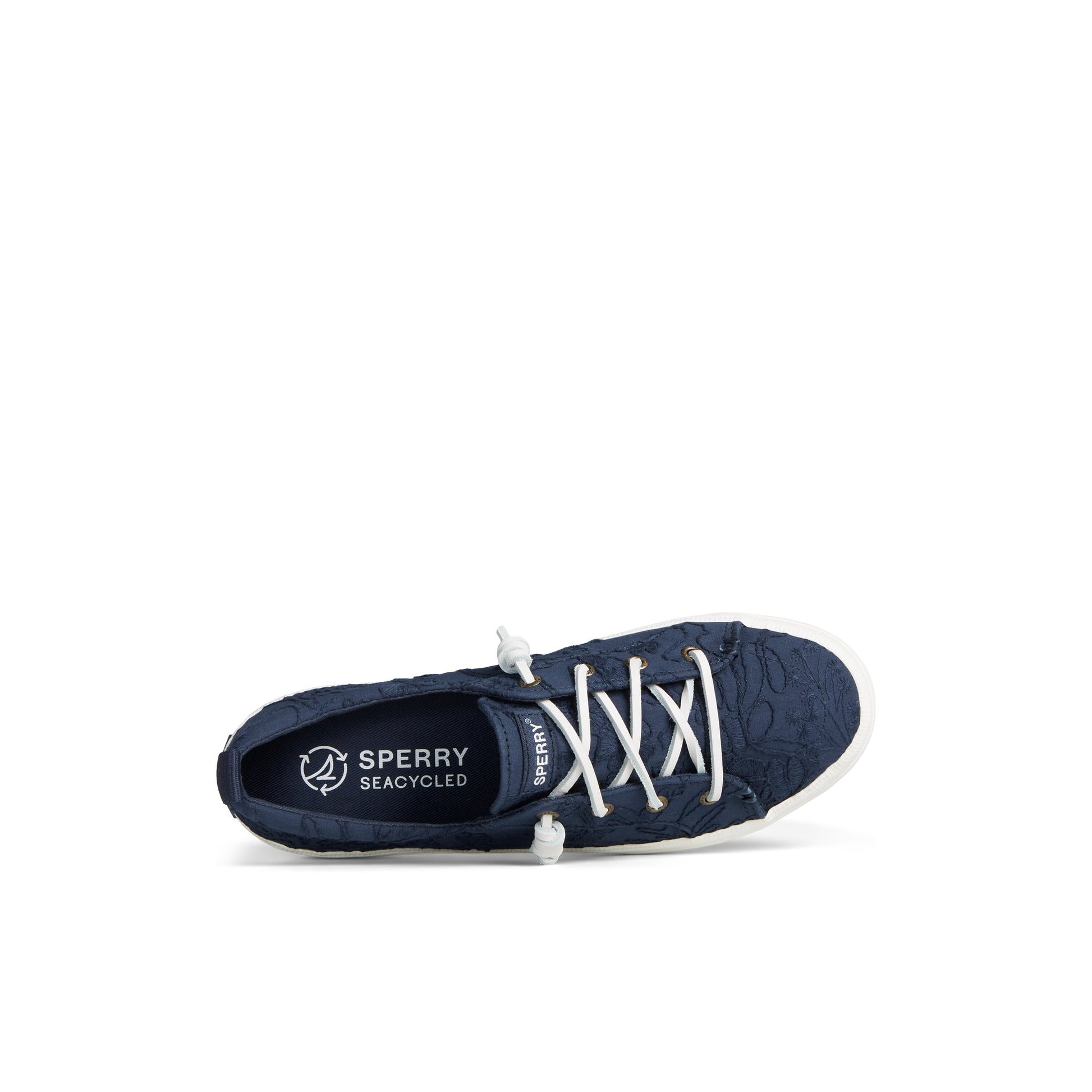 Top-down view of the Navy Crest Vibe Platform Lace Platform Sneaker Vulcanized Sneaker