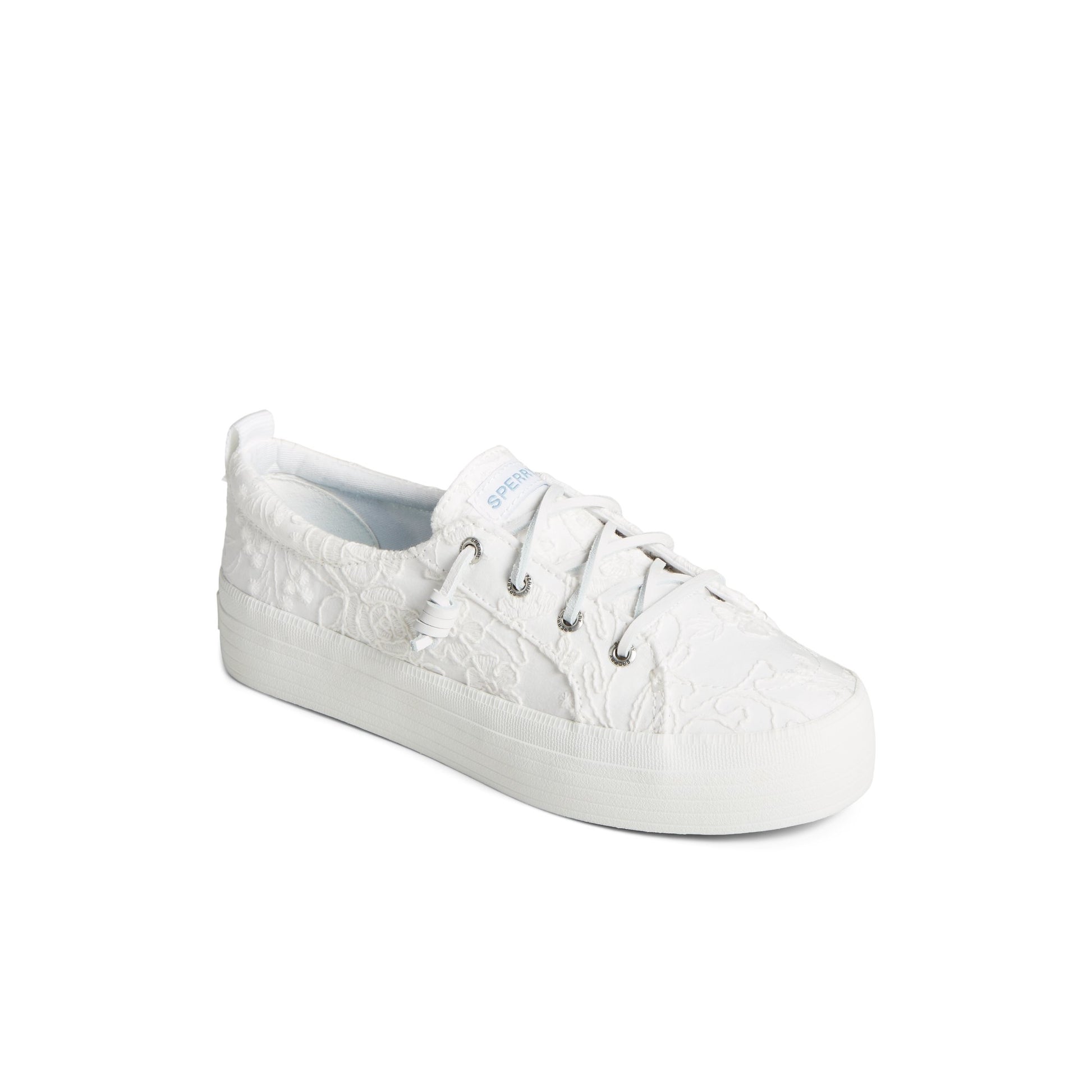 Three-quarter angle of White Crest Vibe Platform Lace Platform Sneaker Vulcanized Sneaker's front side