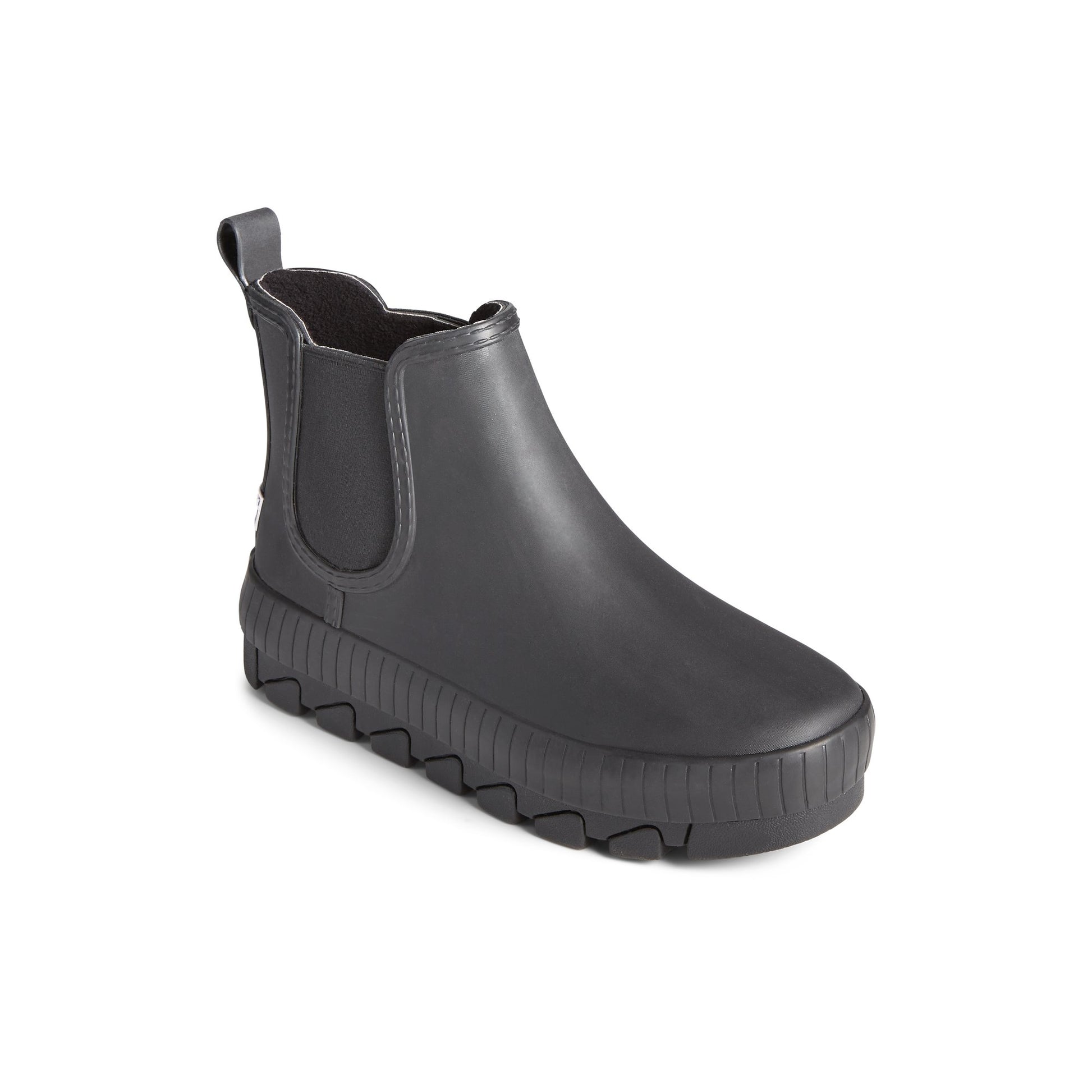 Three-quarter angle of Black Torrent Chelsea Waterproof Rain Boot Chelsea Rain Boot's front side