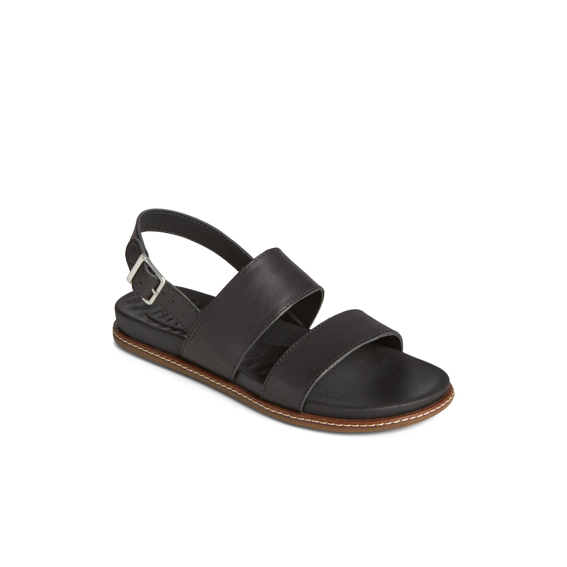 Three-quarter angle of Black Waveside PLUSHWAVE™ Backstrap Sandal Strappy Sling Back Sandals's front side