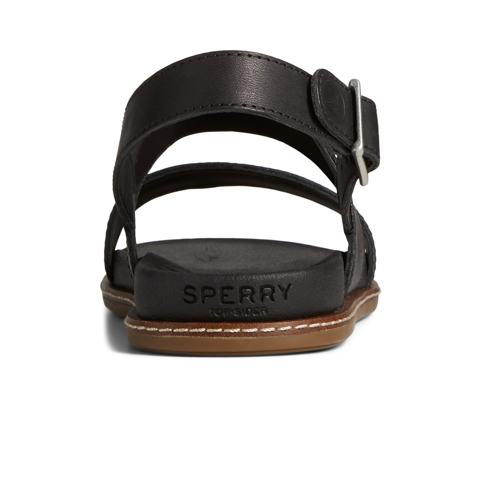 Close-up of the Black Waveside PLUSHWAVE™ Backstrap Sandal Strappy Sling Back Sandals