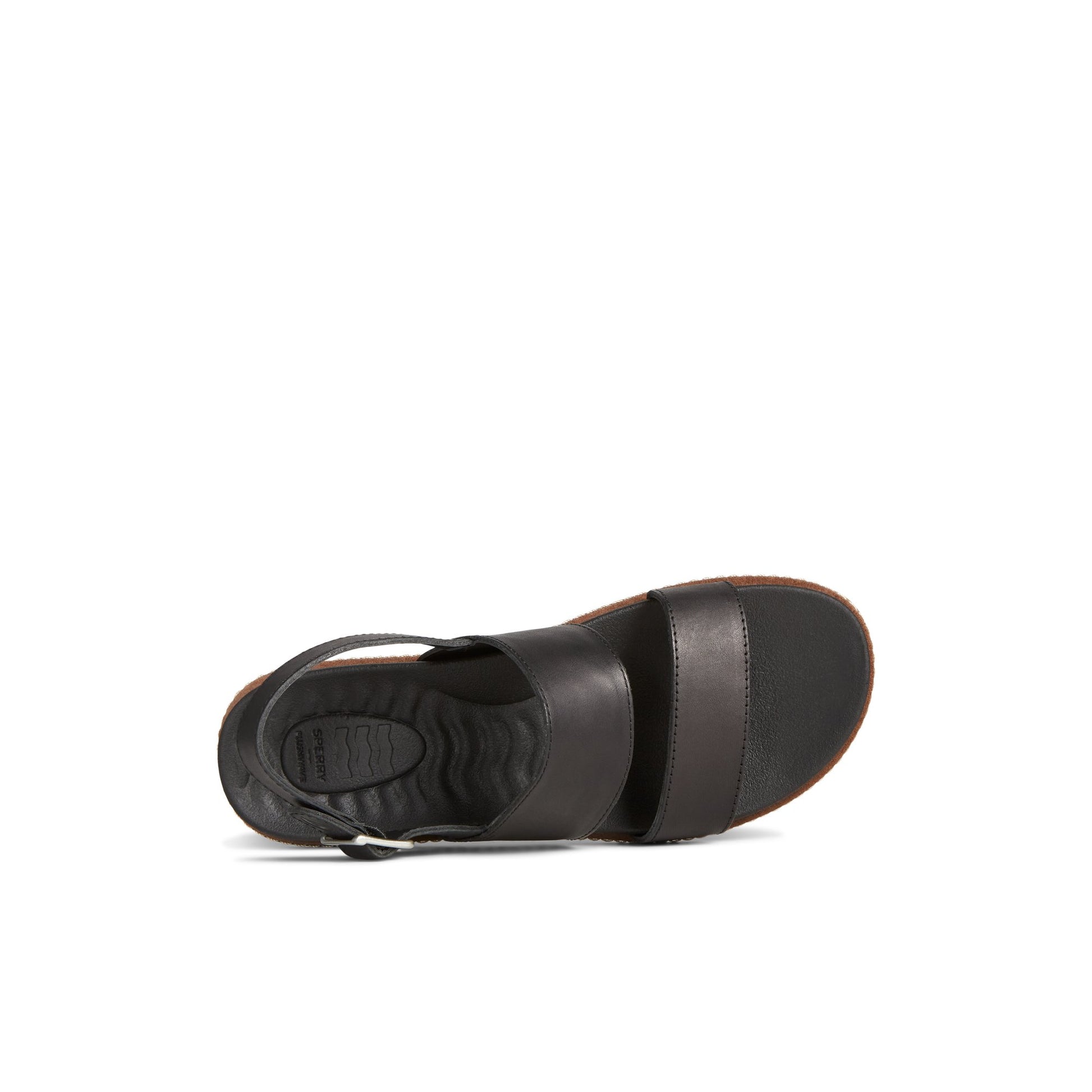 Top-down view of the Black Waveside PLUSHWAVE™ Backstrap Sandal Strappy Sling Back Sandals