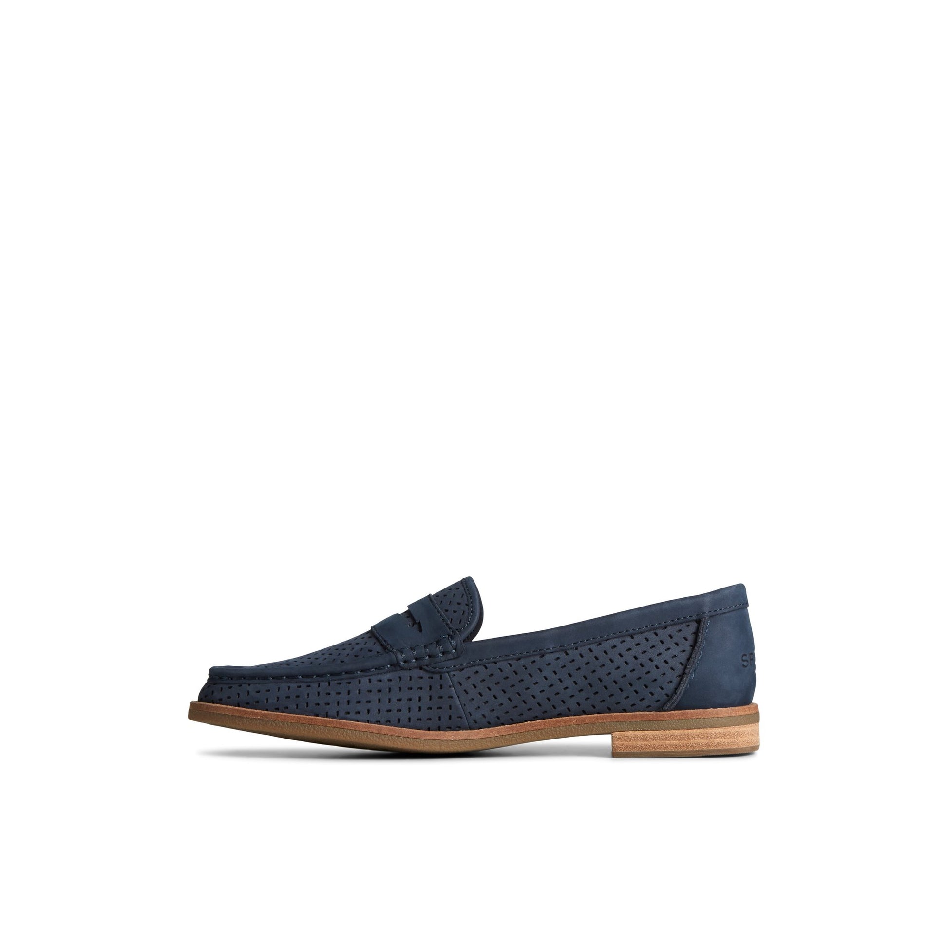 Side view of Navy Seaport Perforated Penny Loafer Penny Loafer